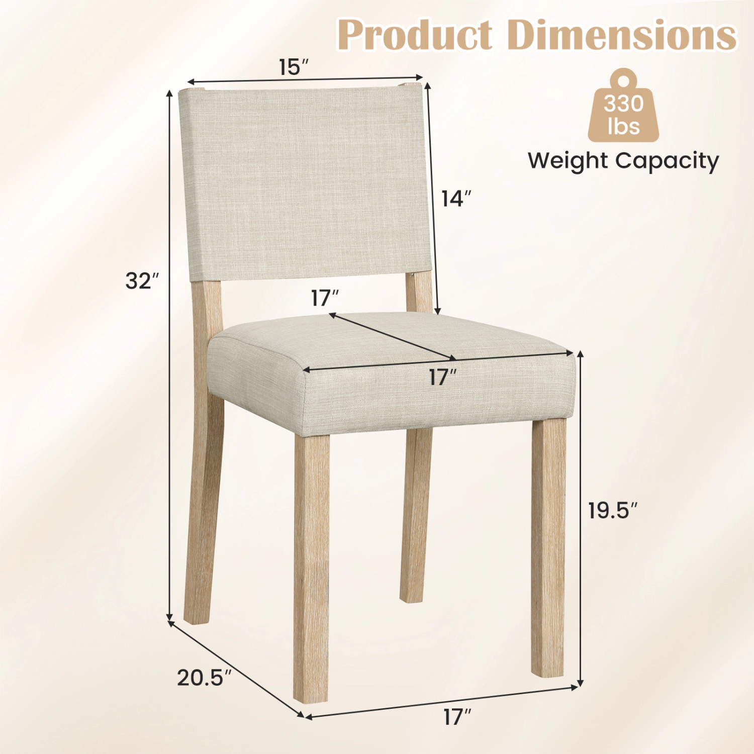 LJG Upholstered Dining Chairs with Solid Rubber Wood Legs Set of