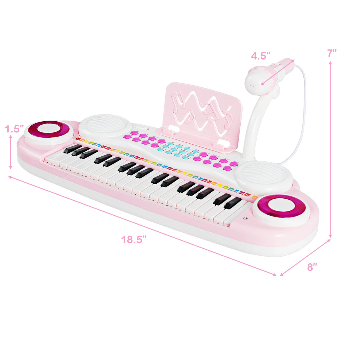 SUGIFT Pink 37-Key Multifunctional Electric Keyboard Piano with Detachable Microphone and Music Stand