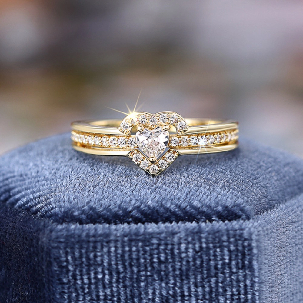 Double Heart Design Ring Romantic and Elegant Jewelry for Women