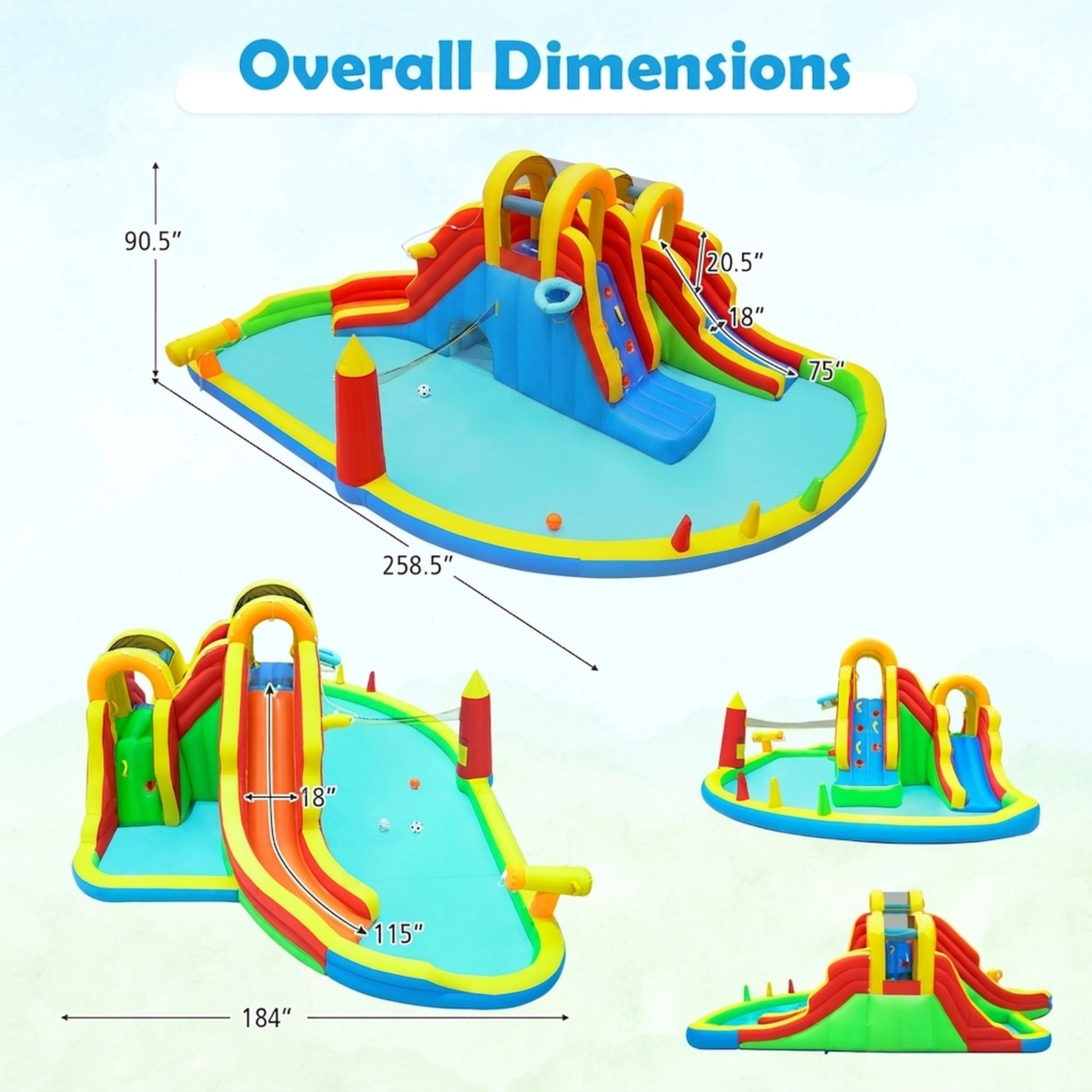 SUGIFT 2 Long Slides Climbing Walls and Ball Games No Blower 8-in-1 Kids Giant Bounce House