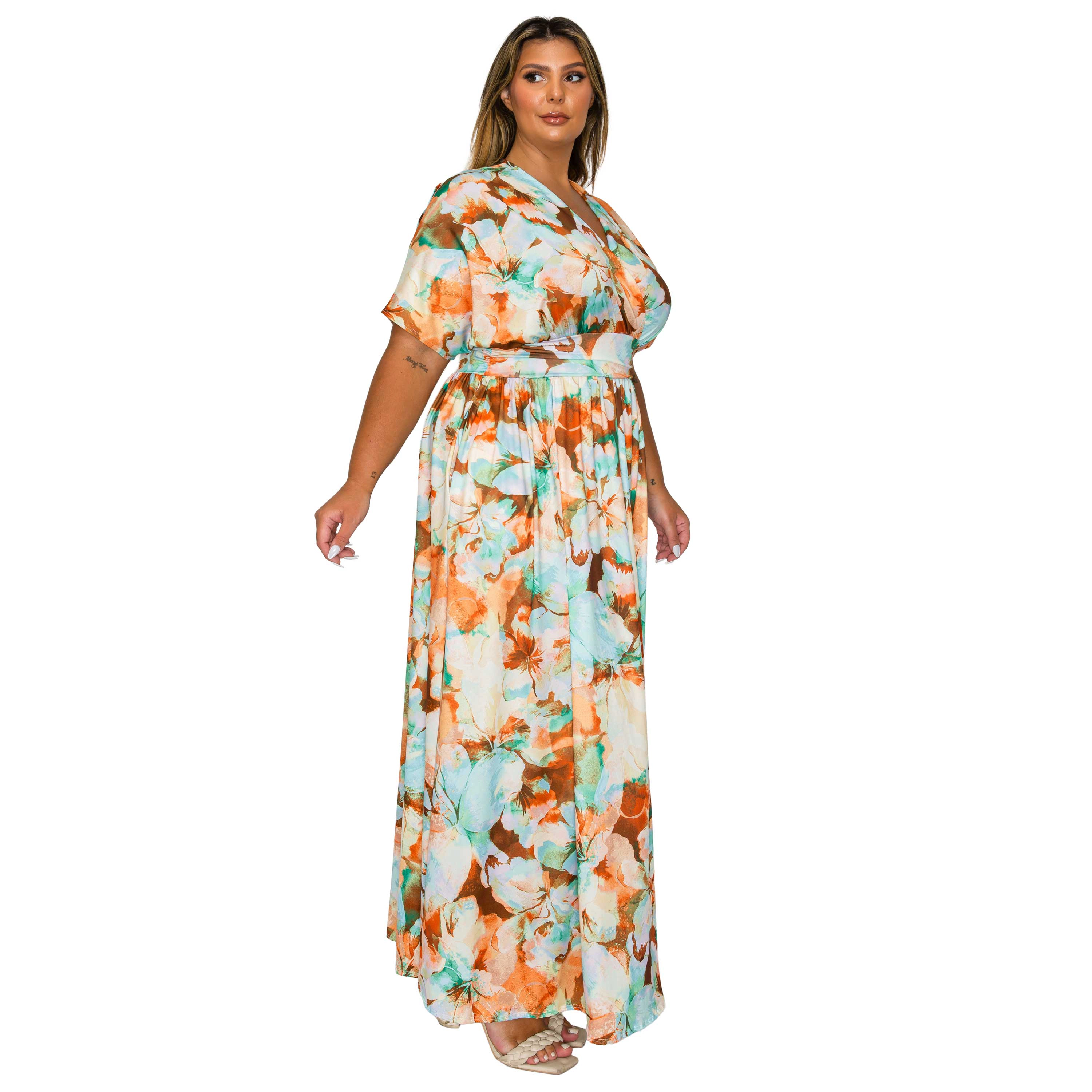 L I V D Women's Plus Minoa Floral Empire Waist Dress