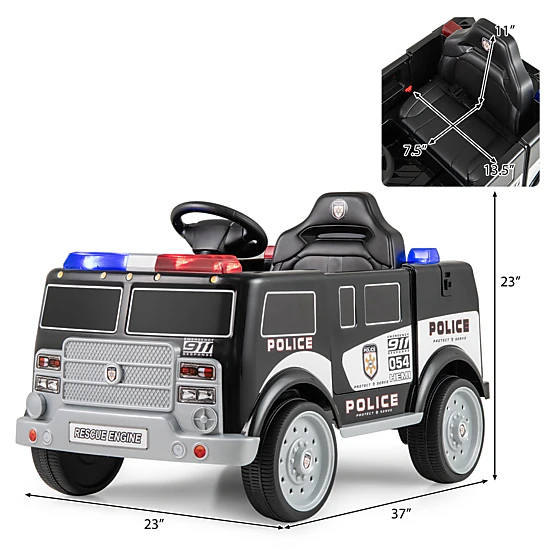 SUGIFT Kids 12V Battery Ride-On Police Car with Working Megaphone and ...