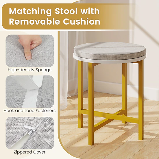 SUGIFT 3-Color Vanity Table and Stool Set with Lighted Mirror and ...