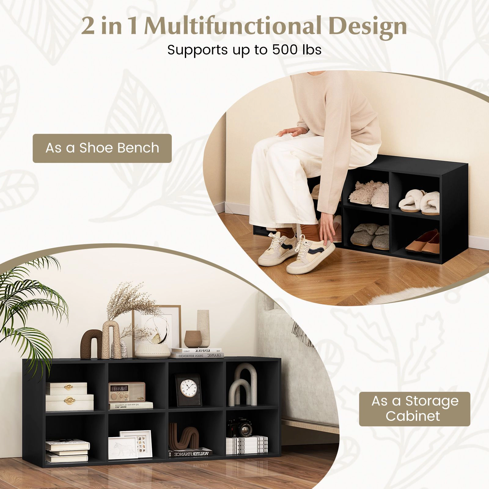 Slickblue Entryway Shoe Rack Bench with 8 Storage Compartments