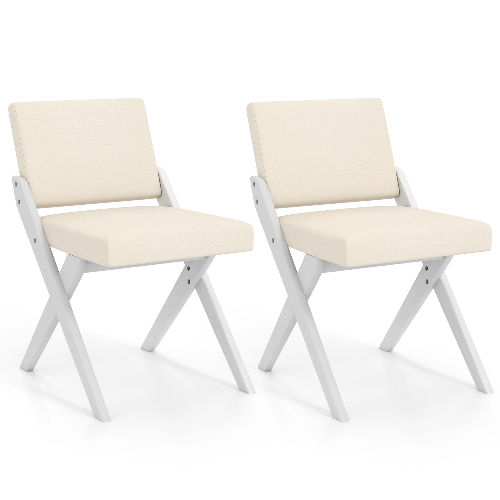 LJG Wooden Dining Chairs of 2 with Rubber Wood Frame and Padded Cushions