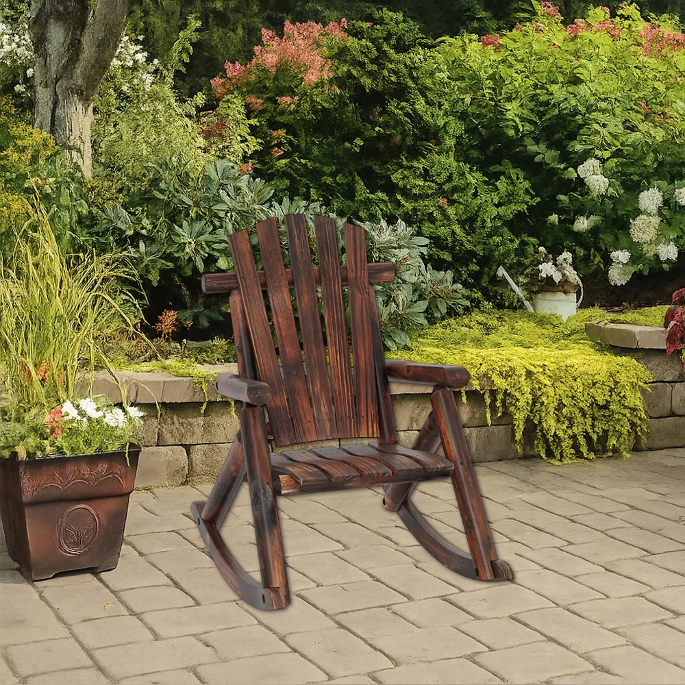 Hivvago Solid Wood Outdoor Rocking Adirondack Chair for Porch or Patio