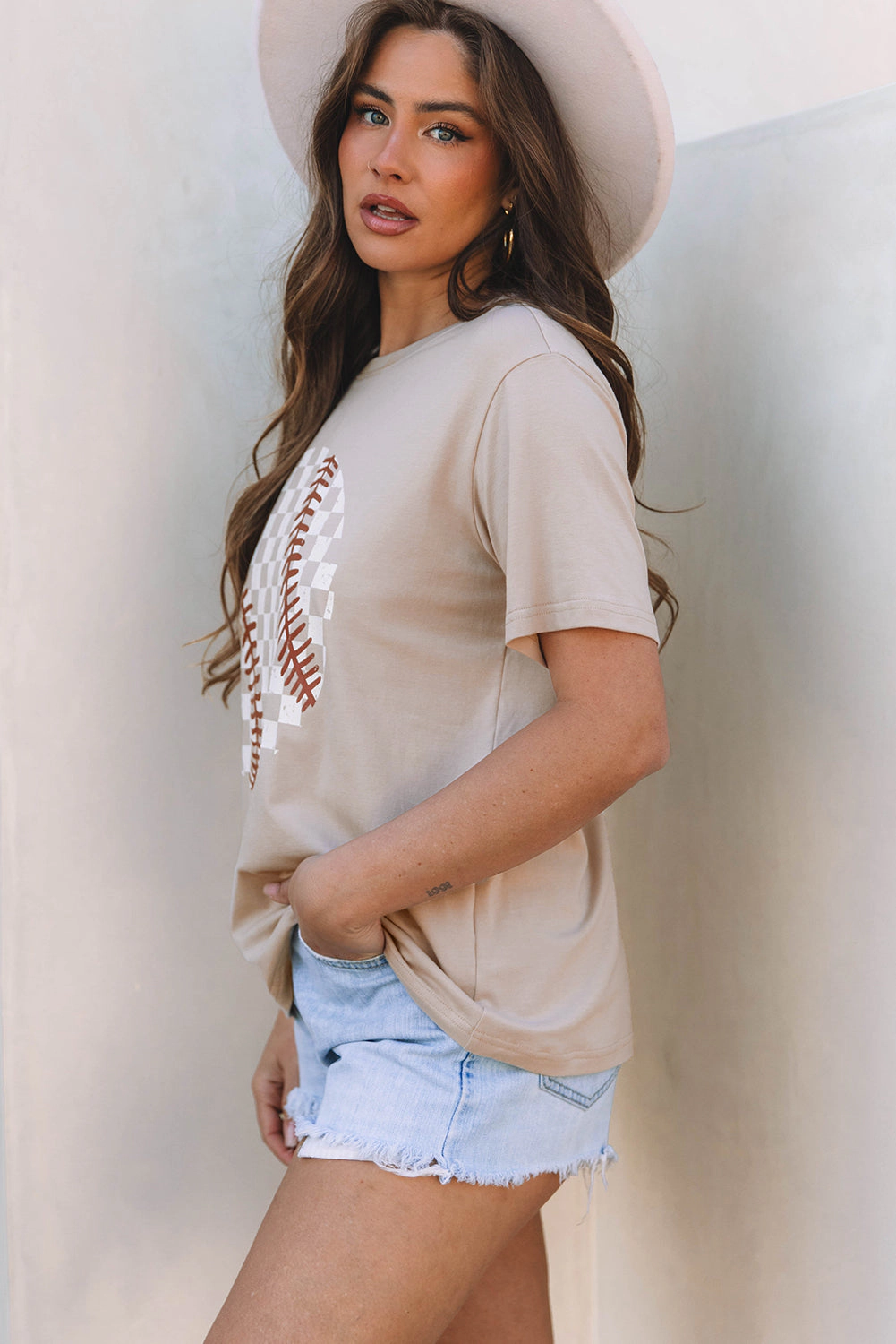 Threaded Pear Women's Checkered Baseball Graphic Tee