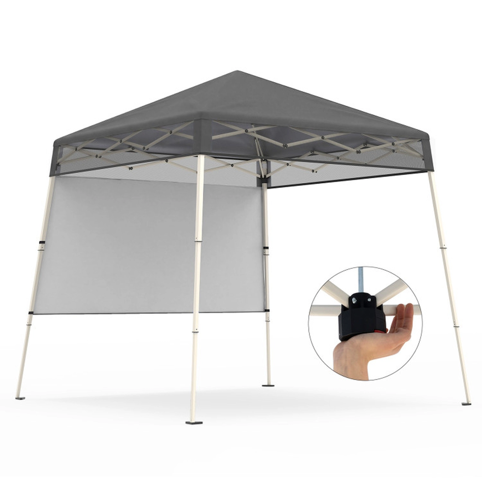 SUGIFT Gray Instant Slant Leg Pop Up Canopy Tent with 1 Half Sidewall and Anchor Plates 7-ft W 7-ft D 7.4-ft H
