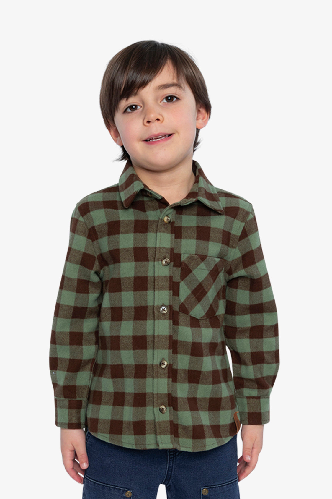 Deux par Deux Boys Brushed Plaid Flannel Button Front Shirt with Chest Pocket