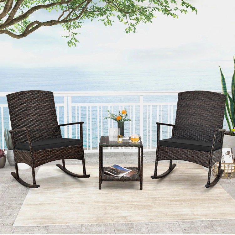 Hivvago 3 Piece Patio Rocking Set Wicker Chairs With 2-Tier Coffee Table