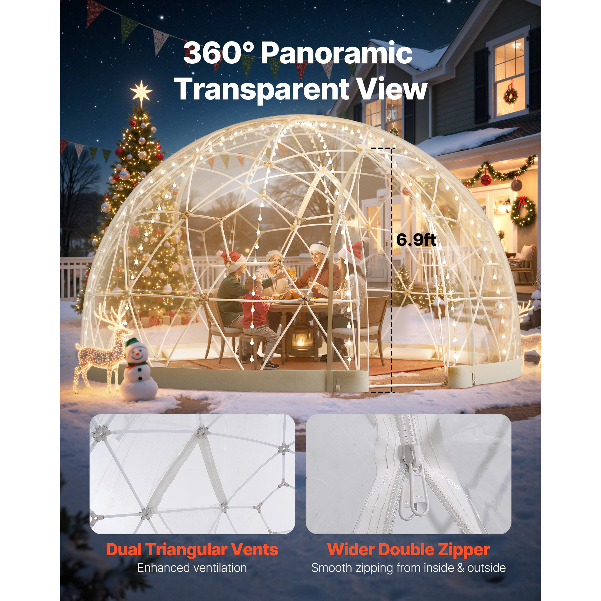 HONGGE Garden Dome Igloo Outdoor Clear Bubble Tent for Weatherproof Geodesic Dome Greenhouse with Window PVC Igloo Tent