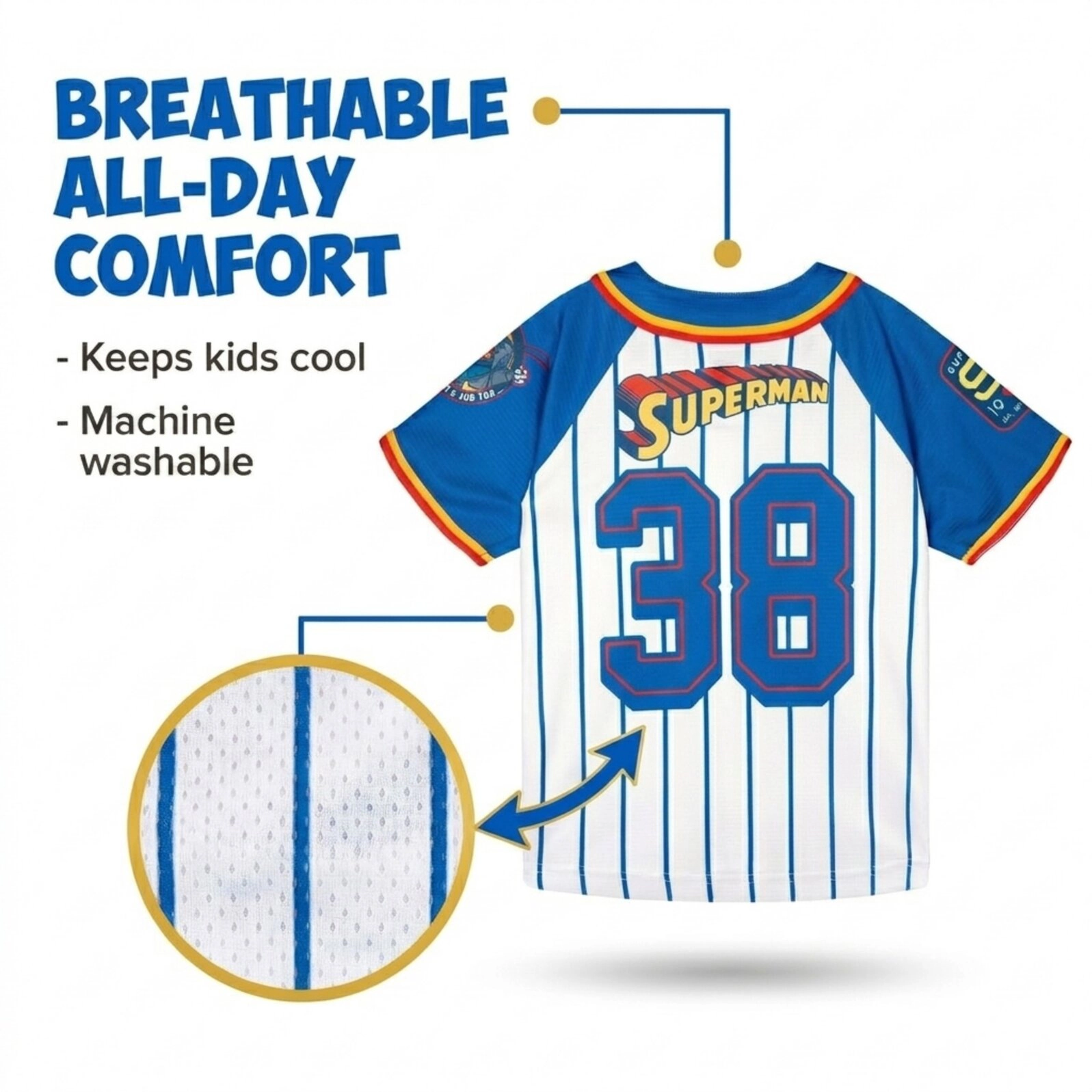 DC Comics Justice League Superman Boys' Athletic Baseball Jersey