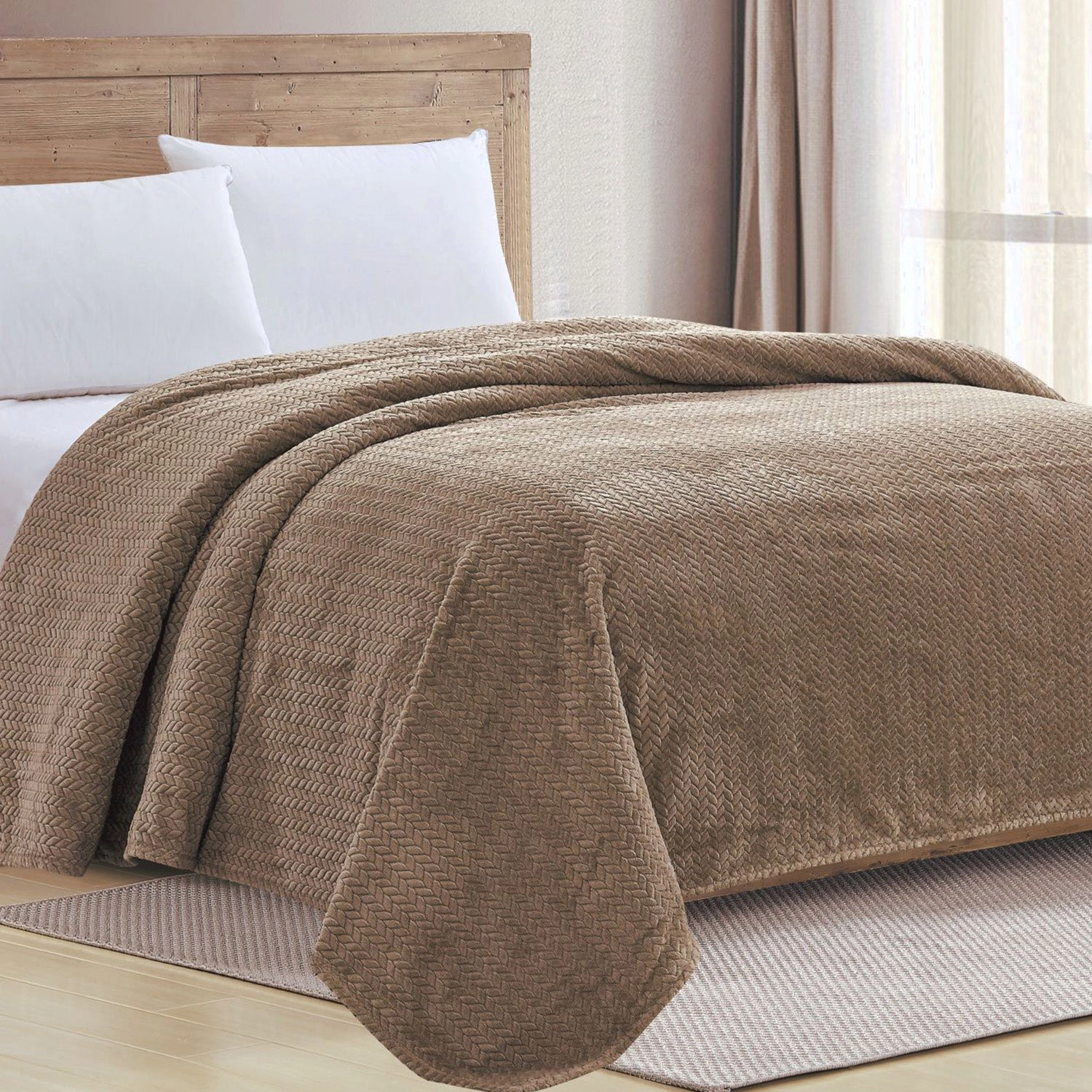 Plazatex Chevron Braided Stylish Soft Comfortable and Lightweight All Seasons Blanket Twin Taupe