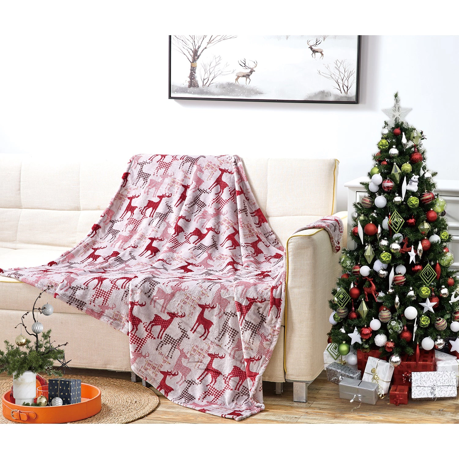 Plazatex Reindeer Plush Decorative Throw Blanket Soft All Season 50 x 60 Grey
