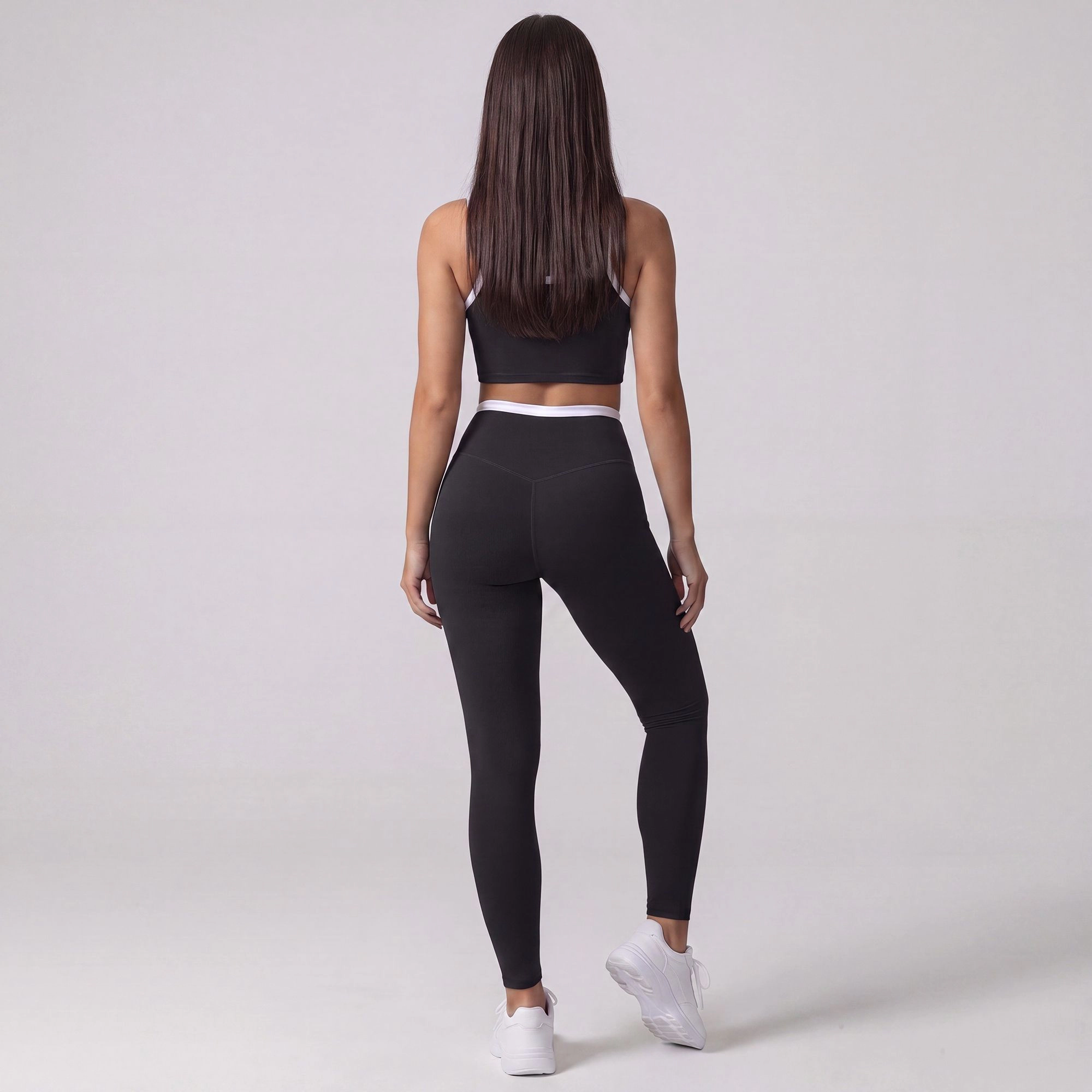 Anna-Kaci Women's High-Waist Contrast Waistband Full-Length Active Leggings