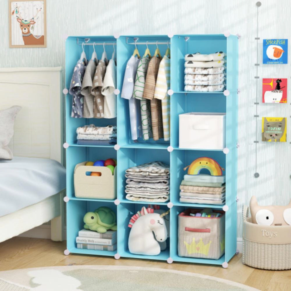 Hivvago Modular Baby Wardrobe with 10 Cubes & Hanging Rod and Shelves Stackable