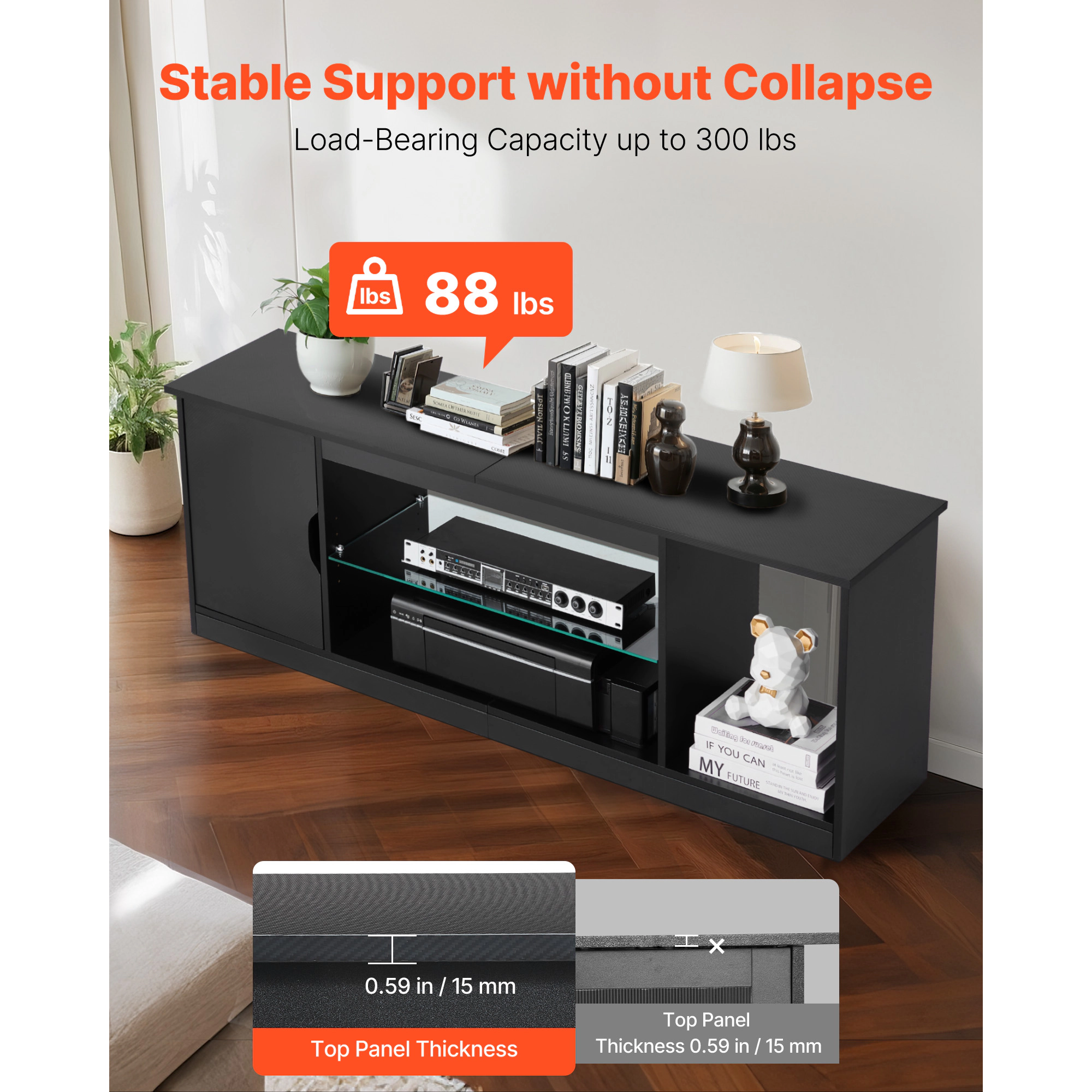HONGGE TV Stand for TVs up to 65 Inch, Entertainment Center with Light Strip