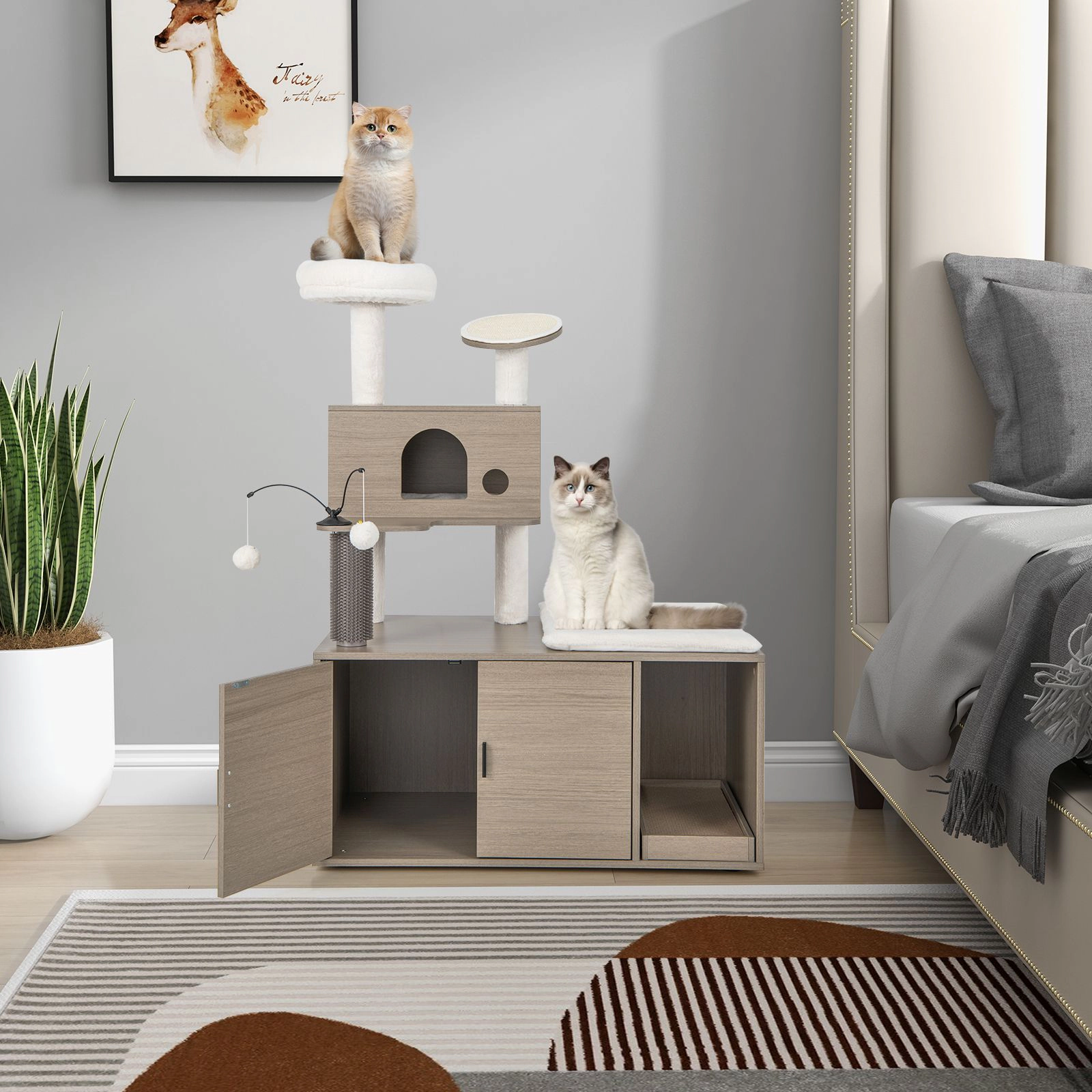 SlickBlue 2-In-1 Unisex Cat Tower with Litter Box and Scratching Board