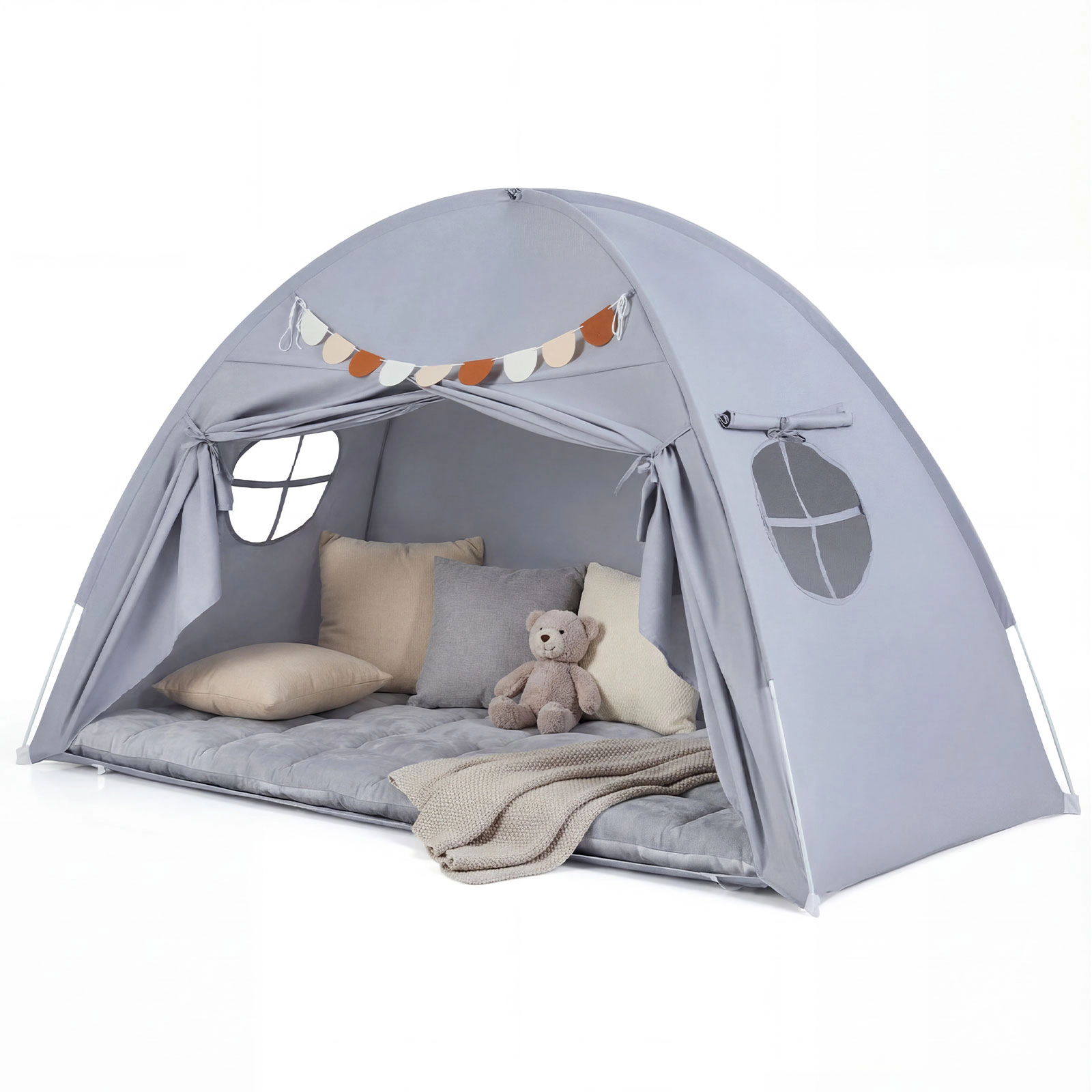 SUGIFT Indoor Canopy Tent for Twin Bed Kids Ages 3+ 79-in Long Brushed Fabric Gray