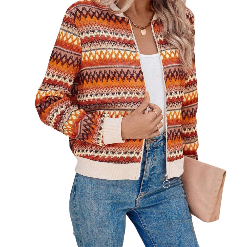 Sol Living Womens Orange Boho Striped Zip Up Long Sleeve Jacket