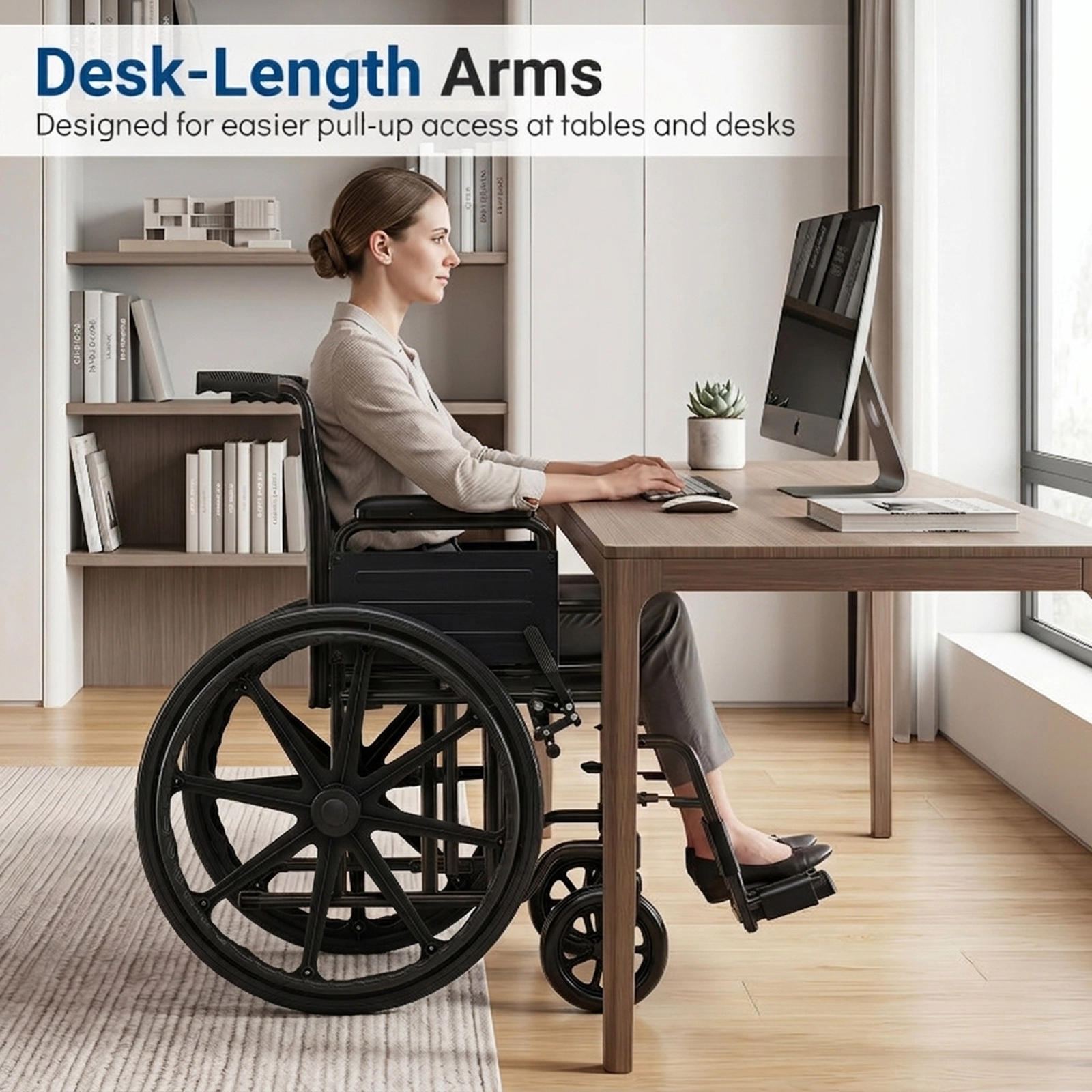 SUGIFT Black Folding Wheelchair with Swing-Away Footrests and Desk Arms 40-in W 26-in D 330-lb Seat Capacity