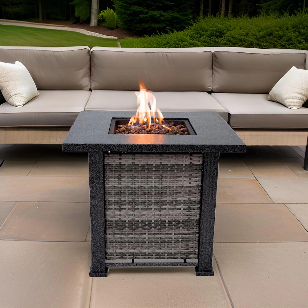 Sol Living 28"Outdoor Propane Fire Pit Table with Lid & Lava Rocks 50,000 BTUs