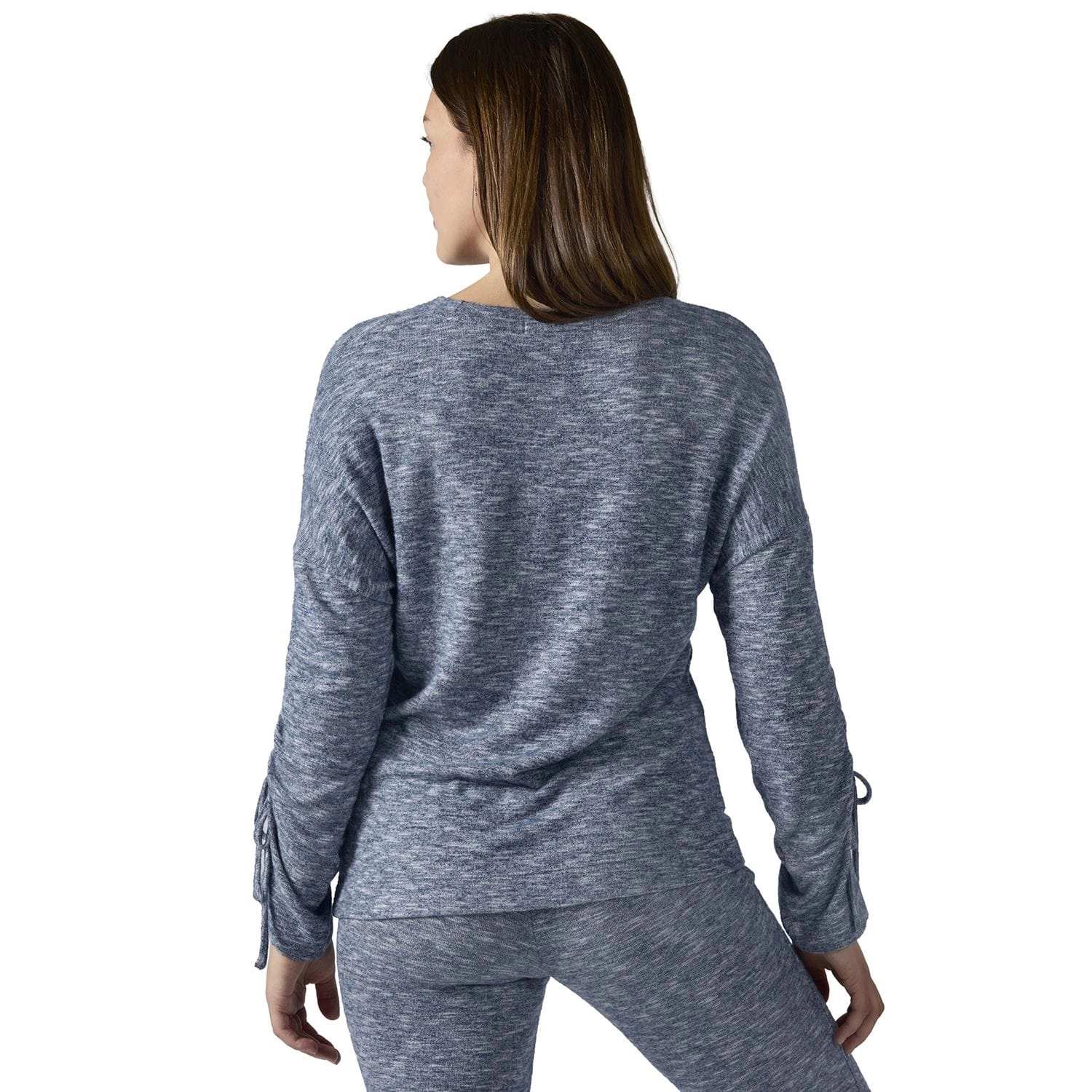 Memoi Women's Lounge Pull-Over Top with Ruched Tied Sleeves