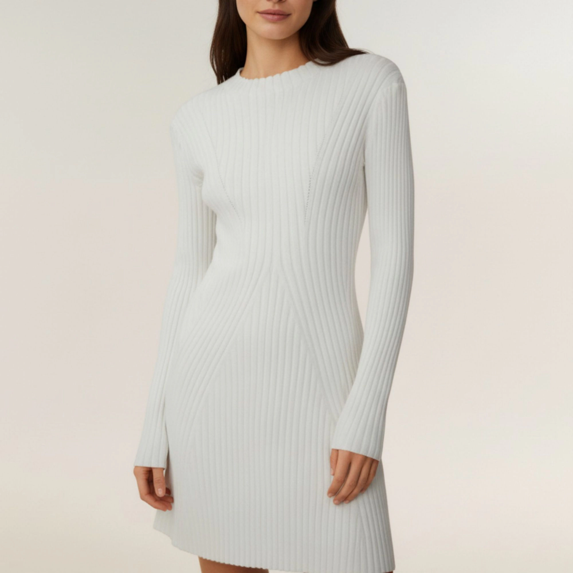 Anna-Kaci Women's Long Sleeve Ribbed Knit Contoured Textured Paneling Stretch Fit Mini Dress