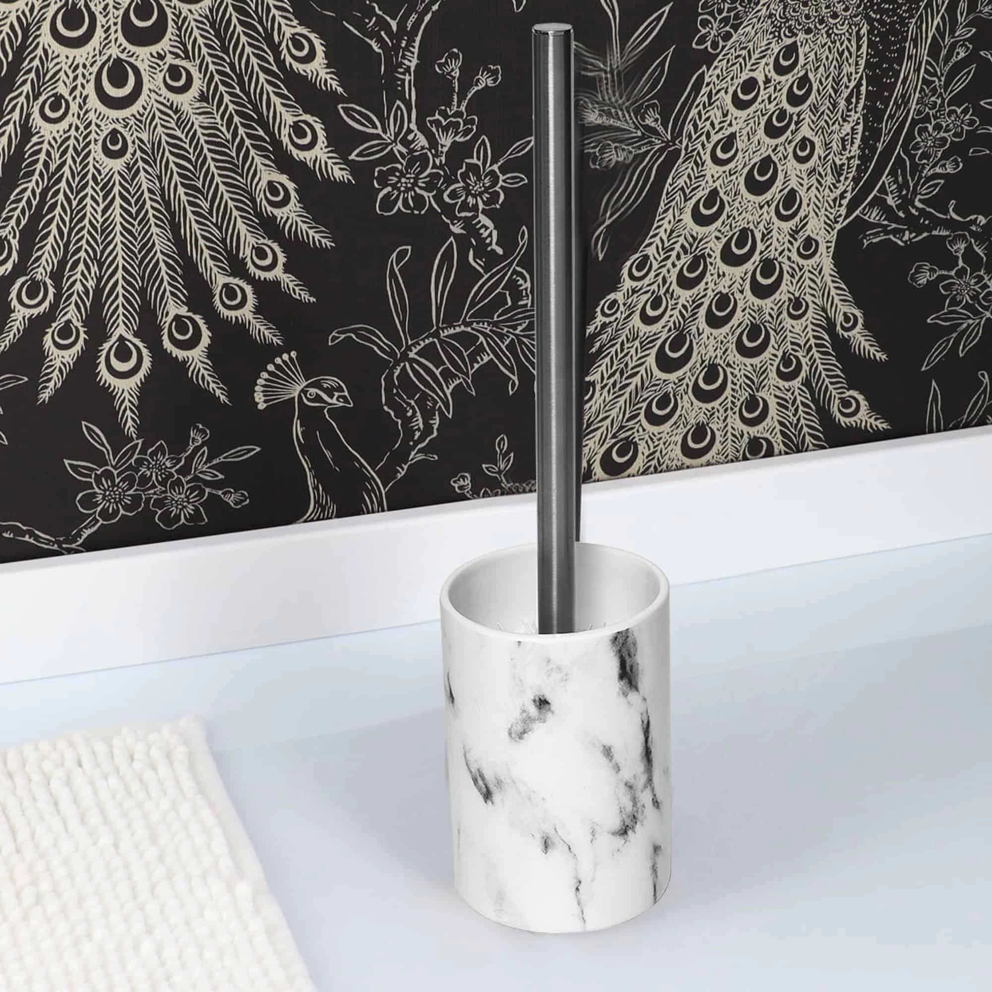 Evideco French Home Goods Marble Dolomite Toilet Brush Set - White with Gray Veining