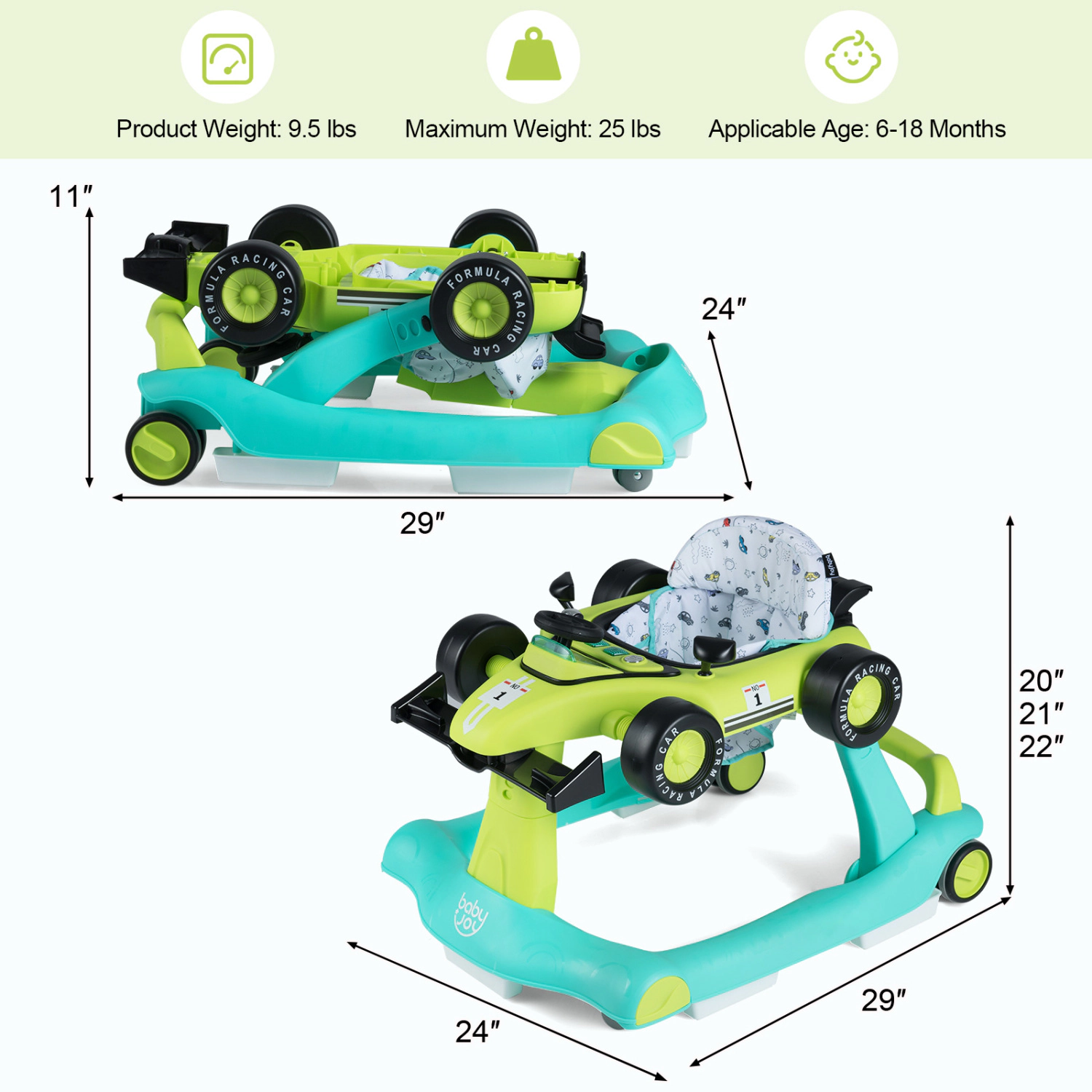 SlickBlue 4-in-1 Baby Walker Activity Center with Adjustable Height