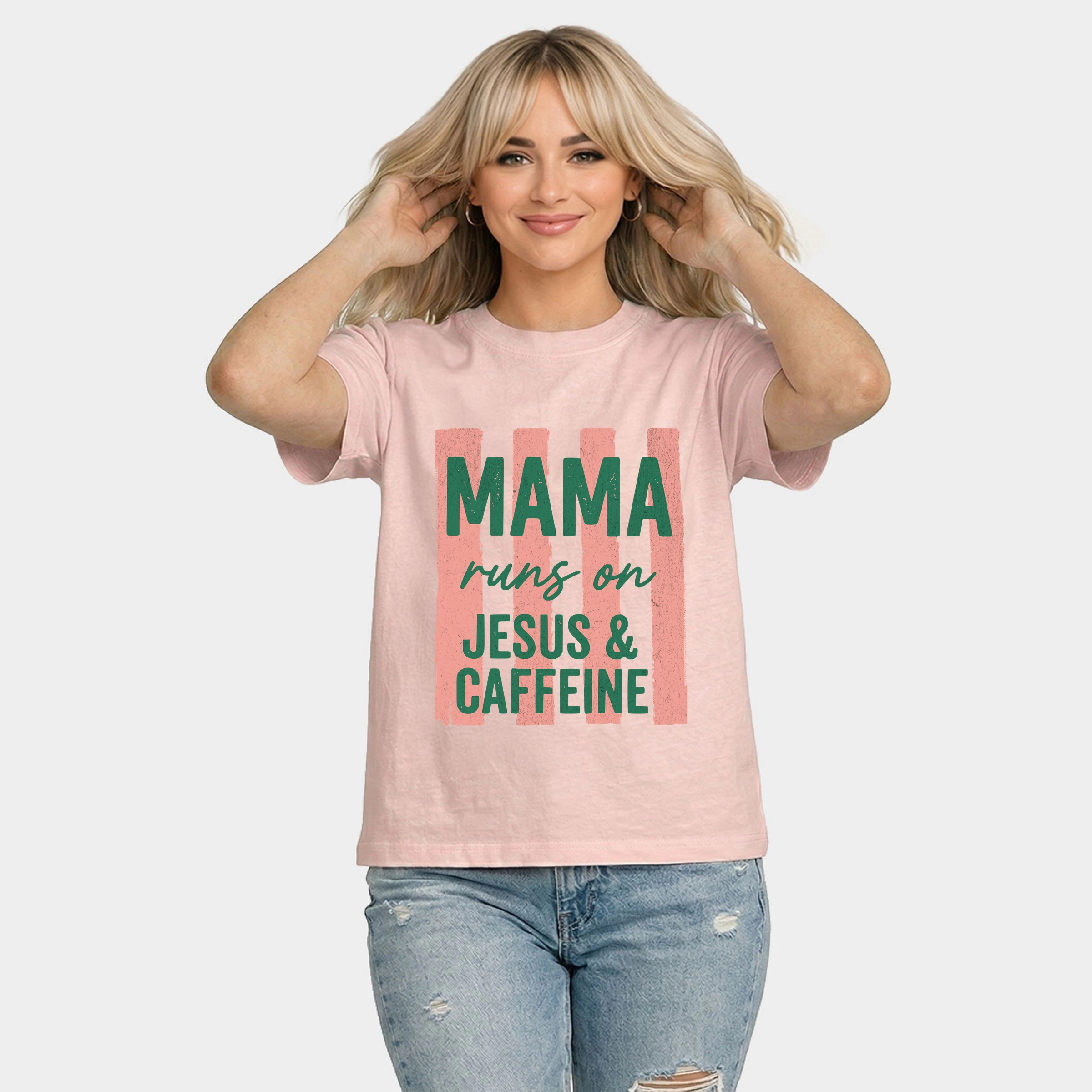 Simply Sage Market - Mama Runs On Jesus and Caffeine Women's Relaxed Boxy Tee