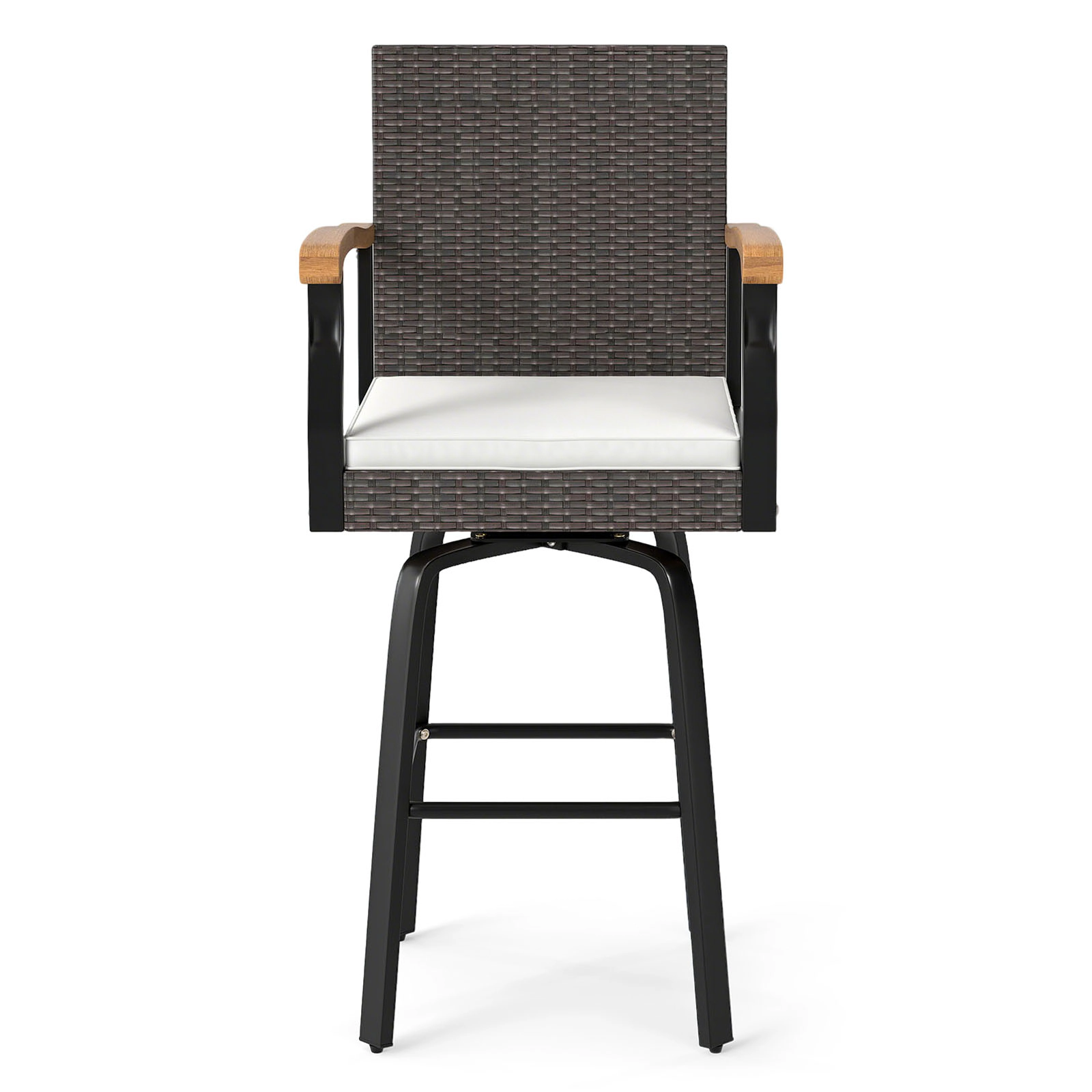 LJG One Outdoor 360° Swivel Bar Stool with Cushion and Acacia Wood Armrests