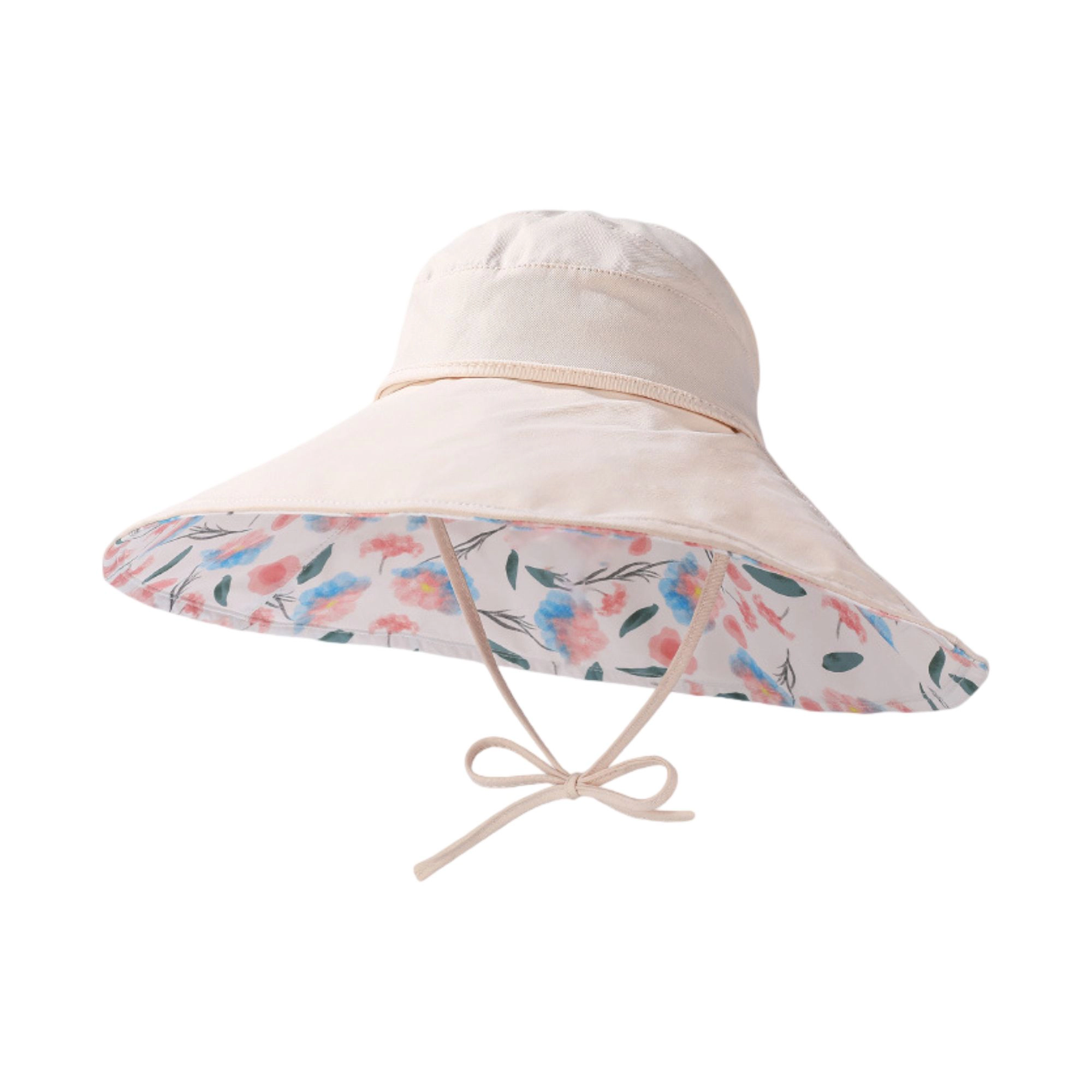 Anna-Kaci Womens Wide Brim Sun Hat with Floral Lining Ponytail Opening Lightweight Packable Beach