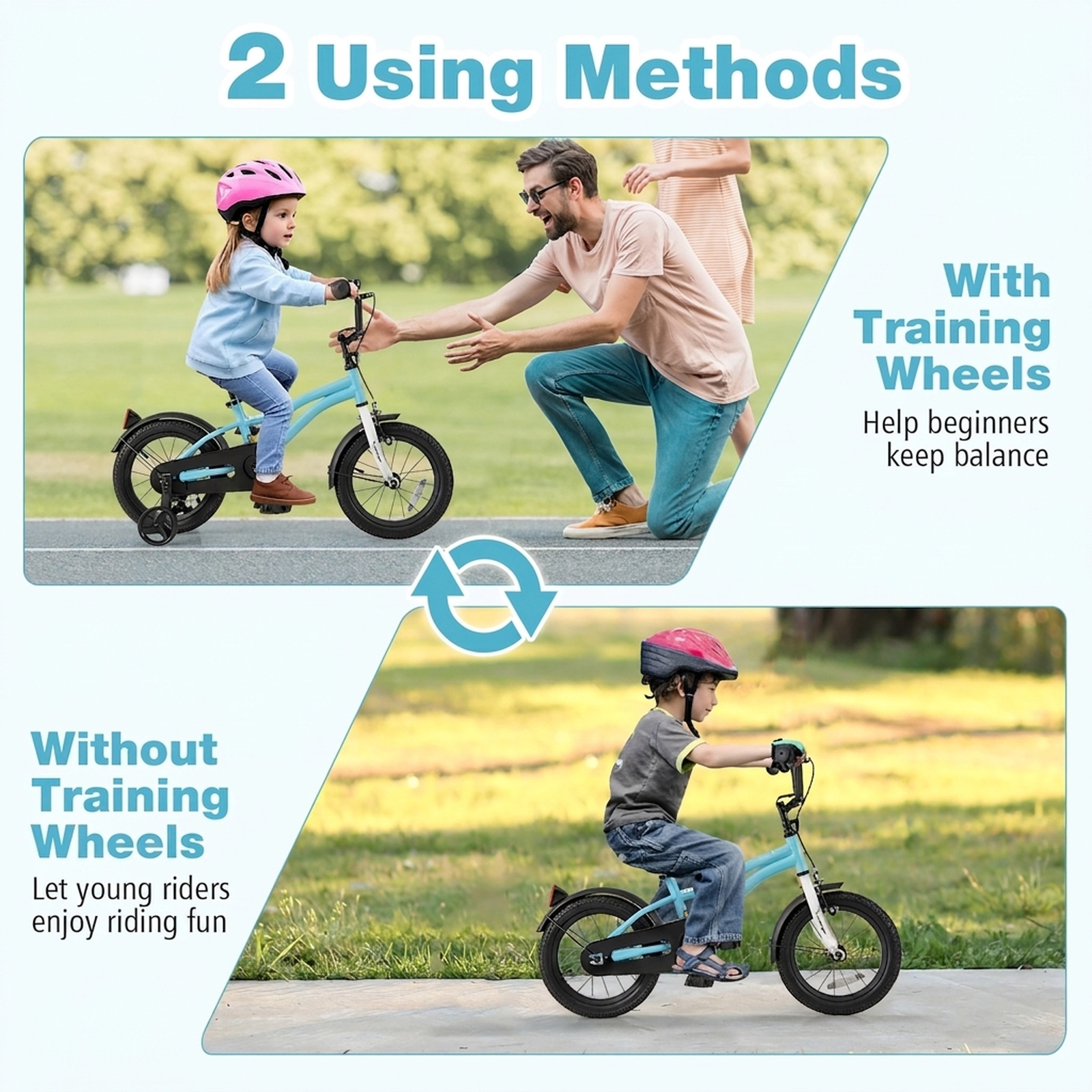 SUGIFT Adjustable Kids Bicycle with Training Wheels 110-lb Seat Capacity Ages 3-5 Blue 14-in Wheels Dual Brake System