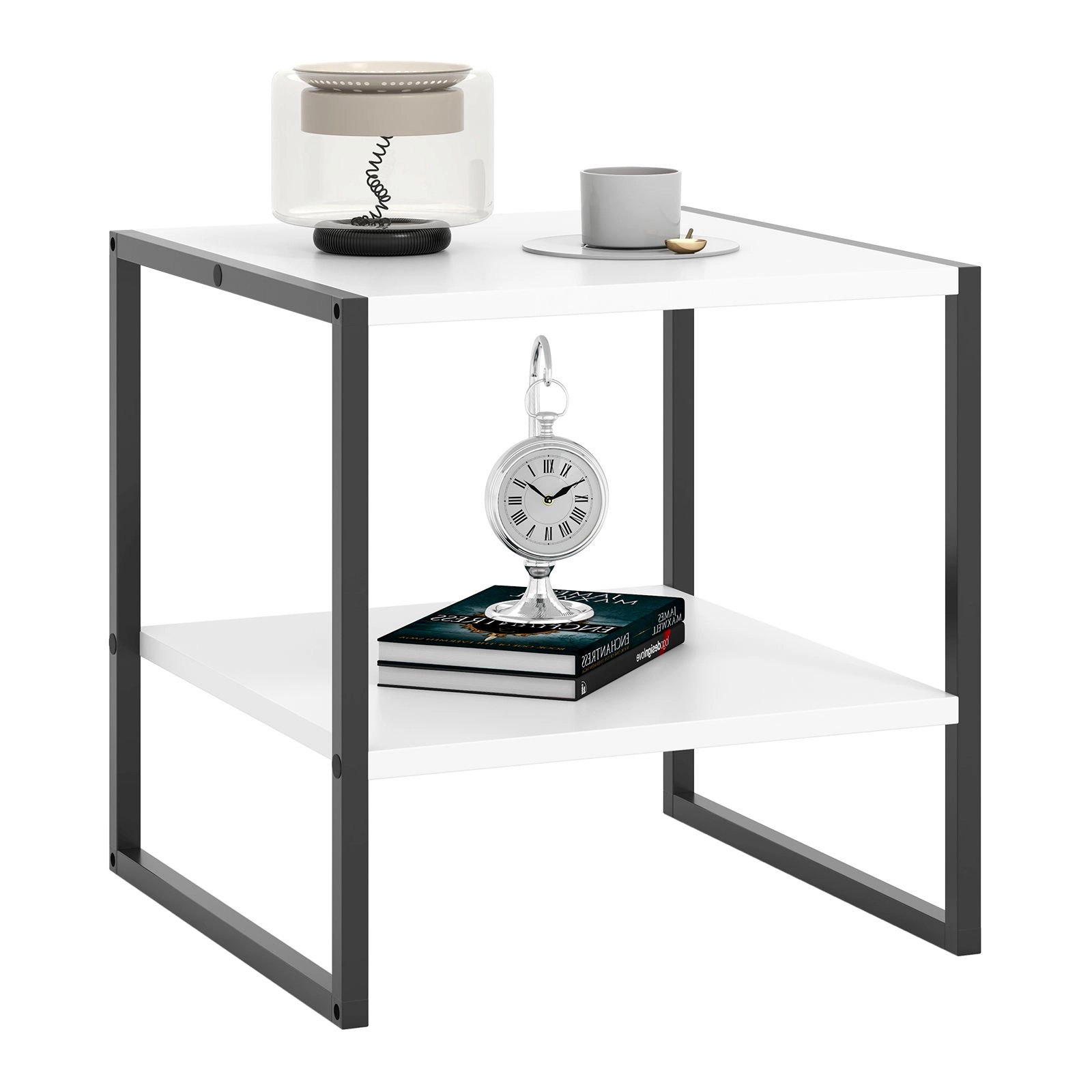 SlickBlue 2 Tier Modern Side Table with Metal Frame and Storage Shelf