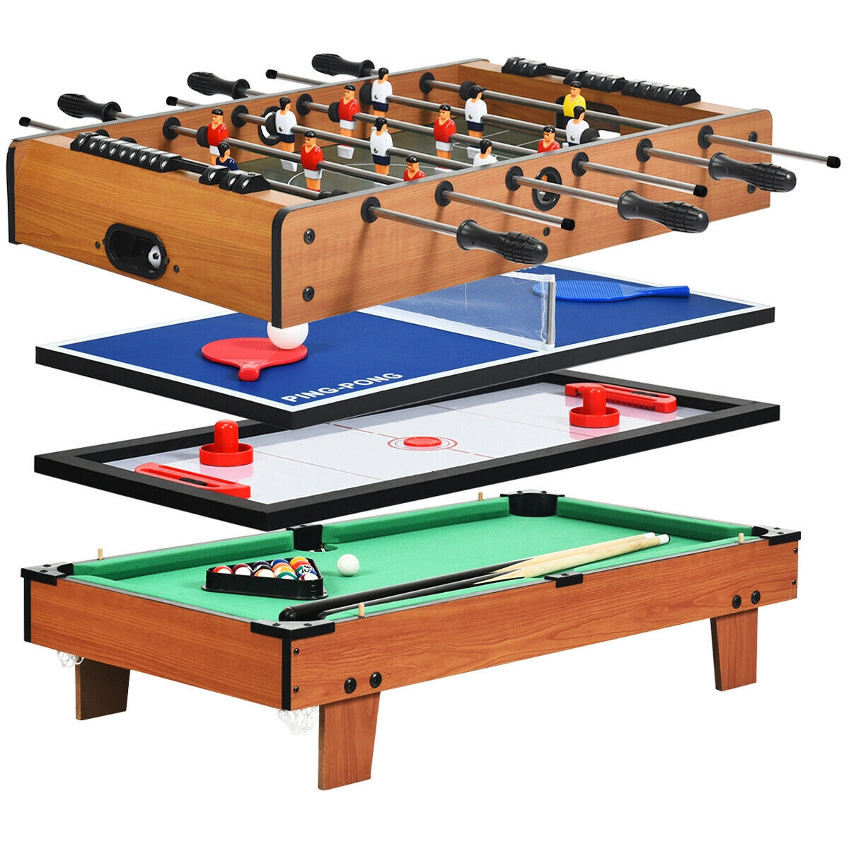 SUGIFT 4-in-1 32-in Tabletop Foosball Game Table Set with Billiards Hockey Table Tennis and Scoreboards