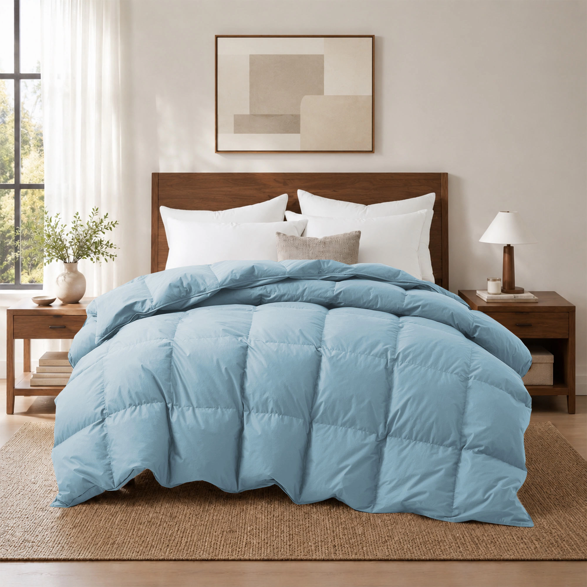 Unikome 300TC Cotton All-Season Goose Feather Comforter, Medium Weight Duvet Insert, 8 Corner Loops