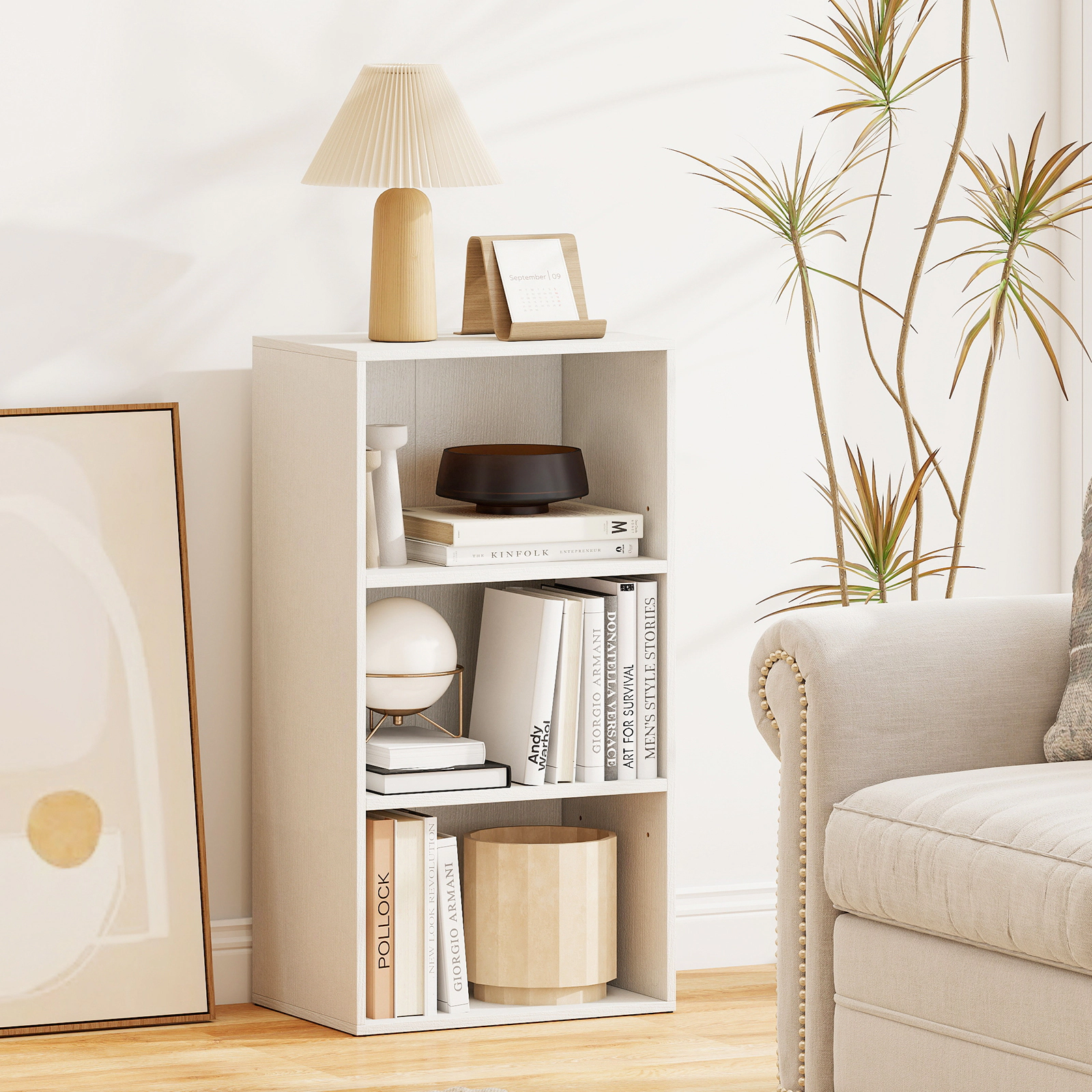 SUGIFT 3-Tier Open Shelf Bookcase Storage Cabinet 55-lb Top Capacity 66-lb Shelf Capacity White