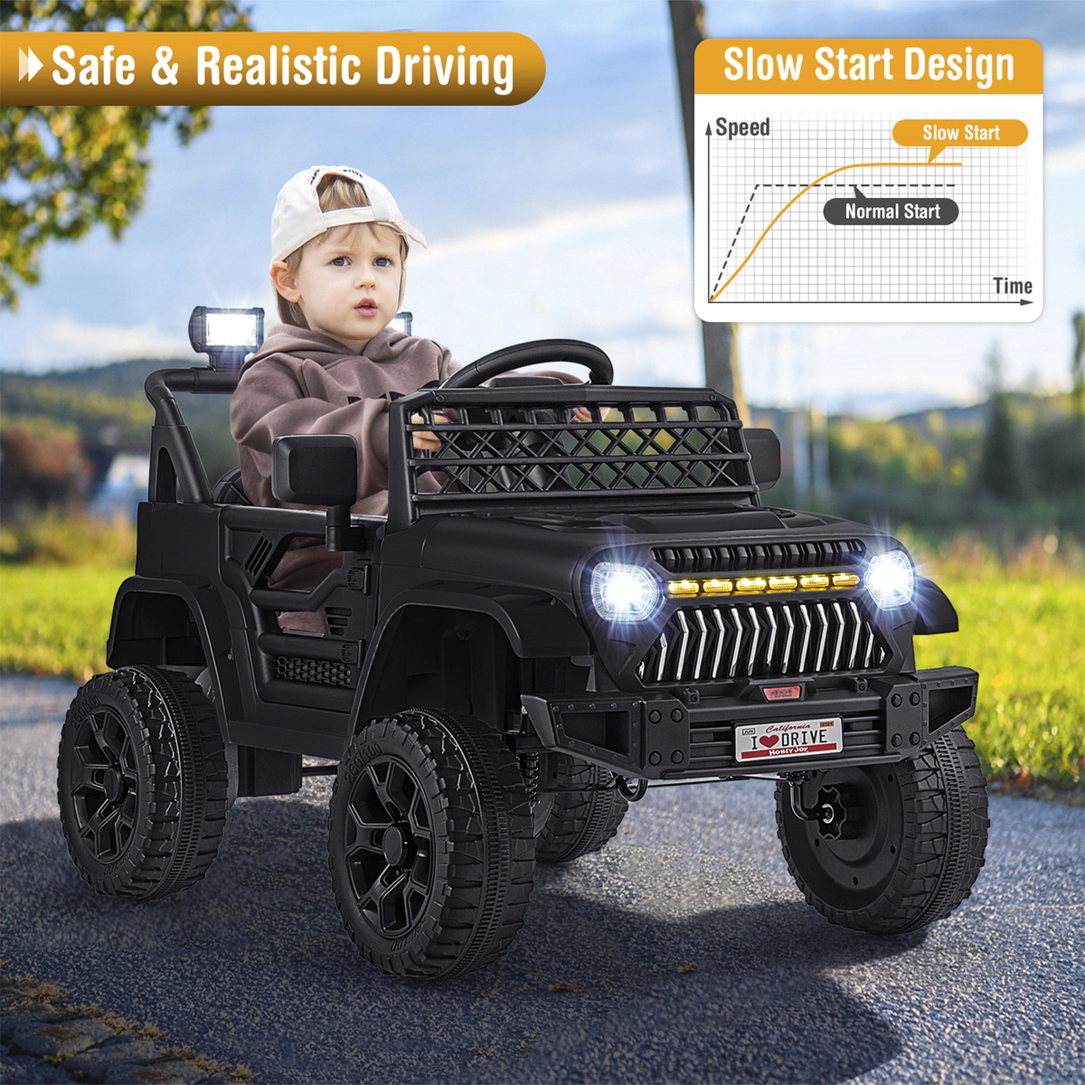 SUGIFT 12V Kids Ride-On Truck Car with Dual Motors Parental Remote and Music Player 66-lb Capacity Ages 3+ Black