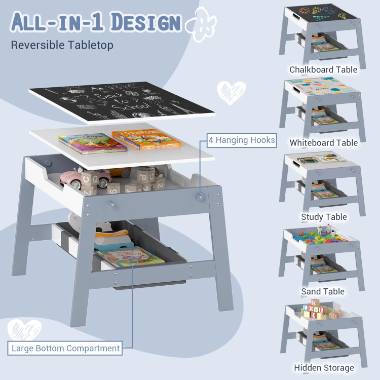 Hivvago Toddler Table And 2 Chairs 5-In-1 Cute Art Desk Set With Reversible Chalkboard Whiteboard