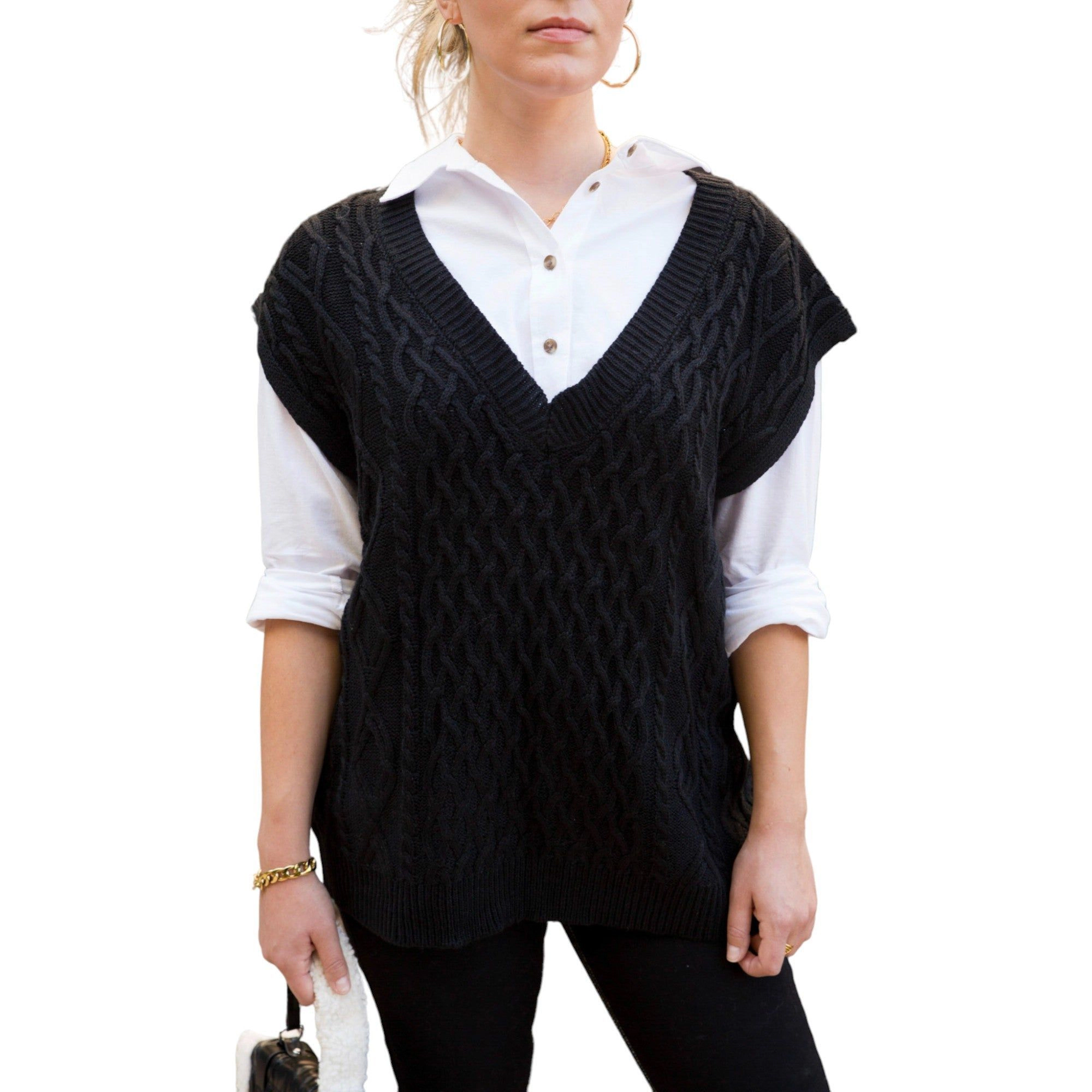 Anna-Kaci Women's Cable Knit Sweater Vest V-Neck Sleeveless Pullover Top