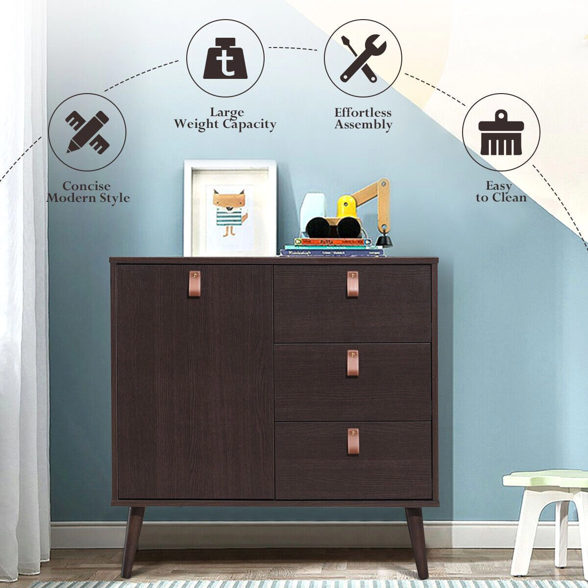 SlickBlue 3-Drawer Wood Storage Cabinet with Adjustable Shelf