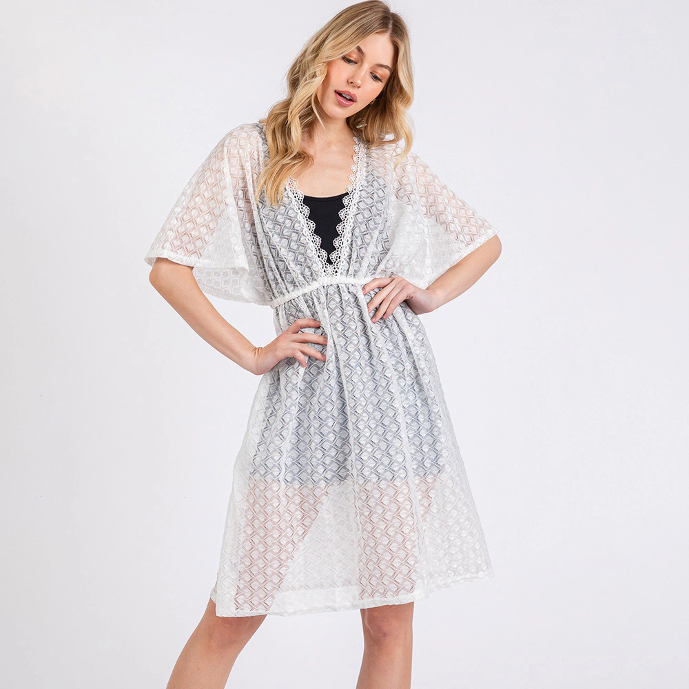 TRUEDAMES Women V Neck Detailed Crochet Lace Cover Up Poncho