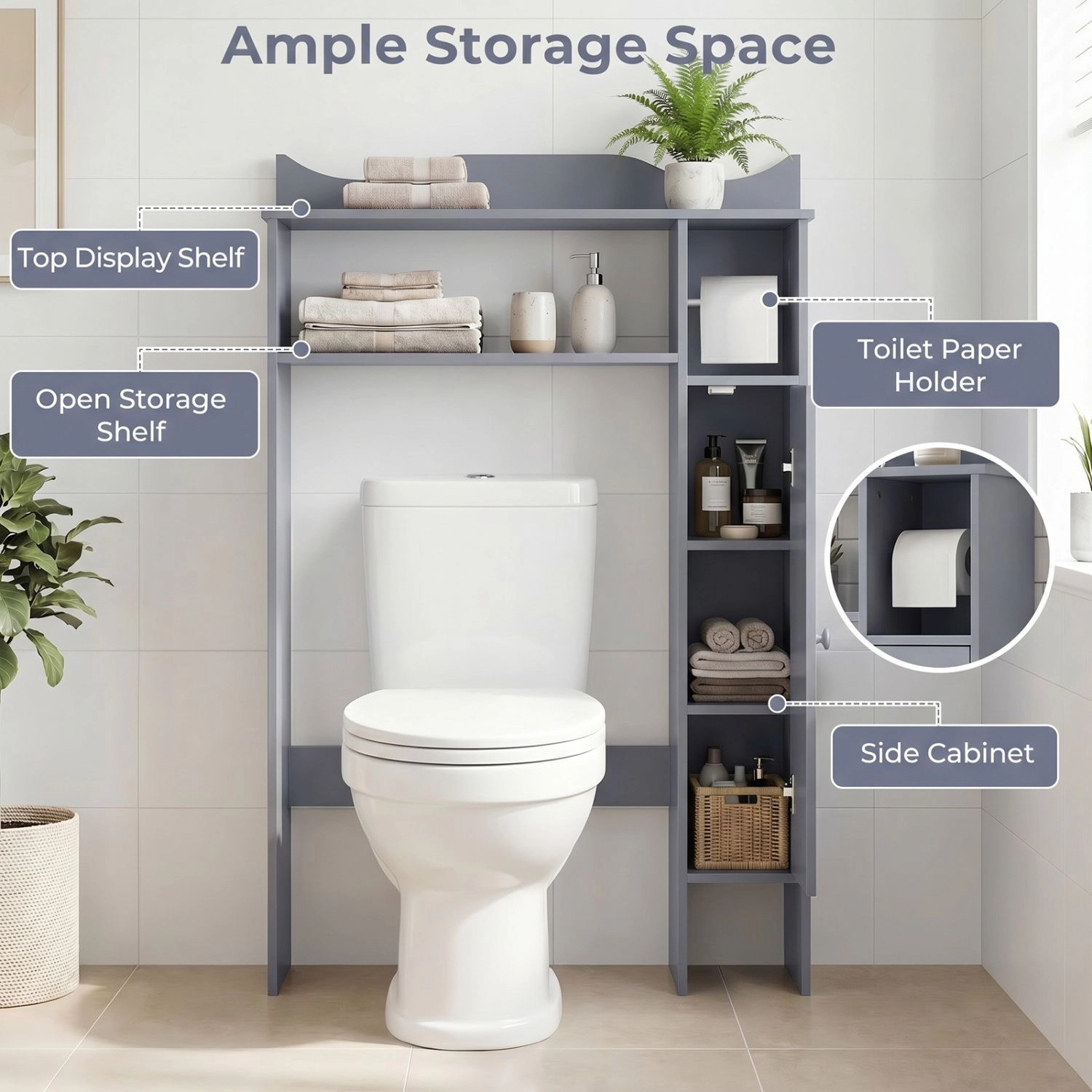 SlickBlue Over The Toilet Storage Cabinet with Shelves and TP Holder