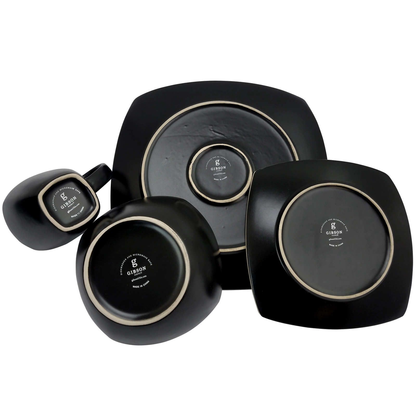 Gibson Soho Lounge Matte 16-Piece Dinnerware Set, Black