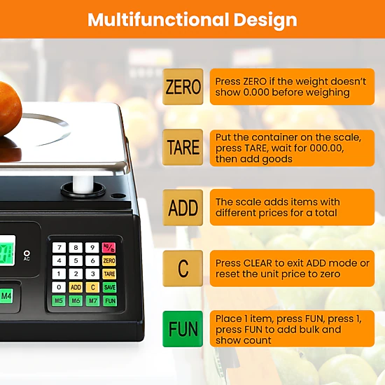 SUGIFT Black 88 lb Digital Commercial Food Scale with Price Computing and Counting 13-in W 13.5-in D 5-in H