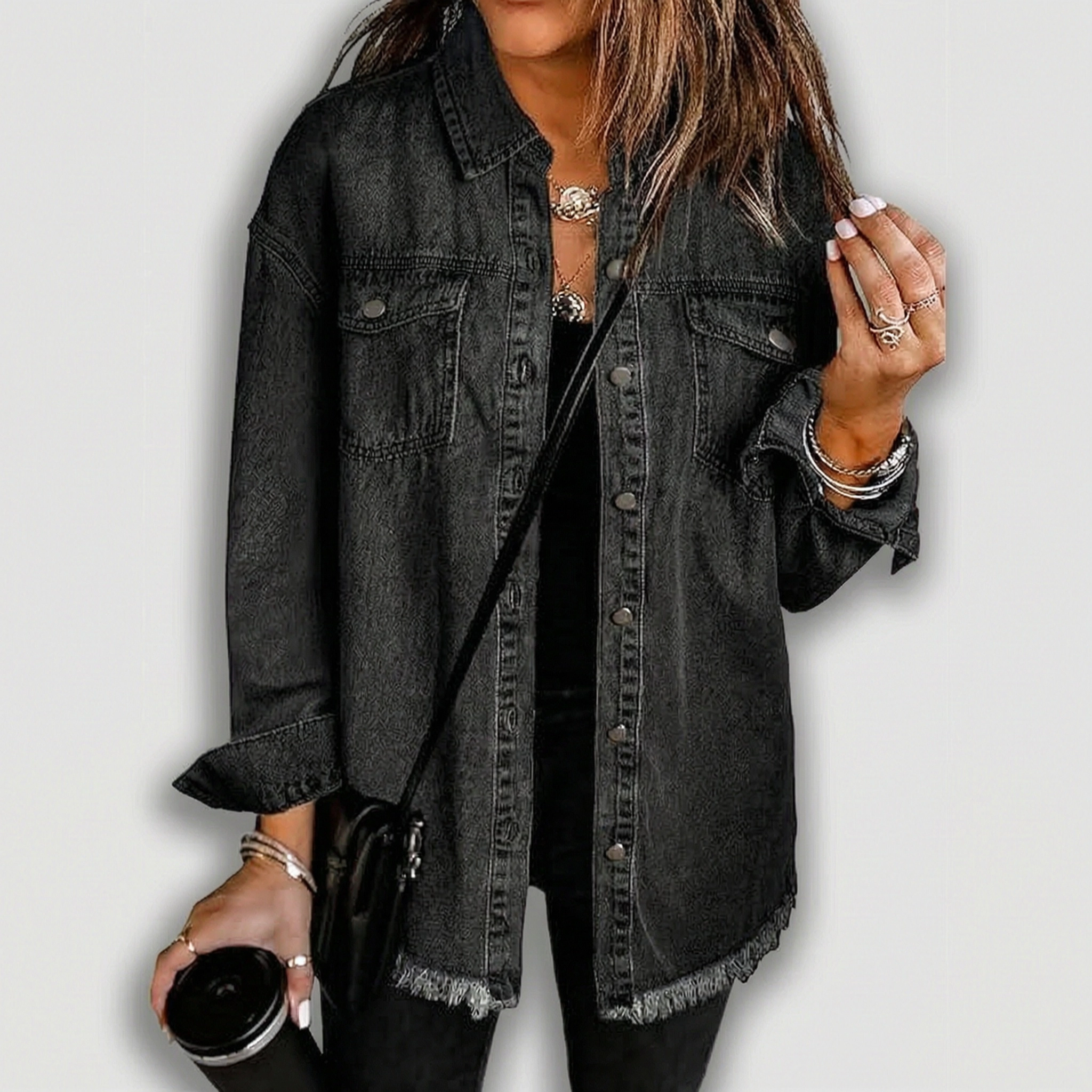 Zeagoo Women's Ripped Fringe Denim Jean Jackets Casual Long Sleeve Pocket Coats