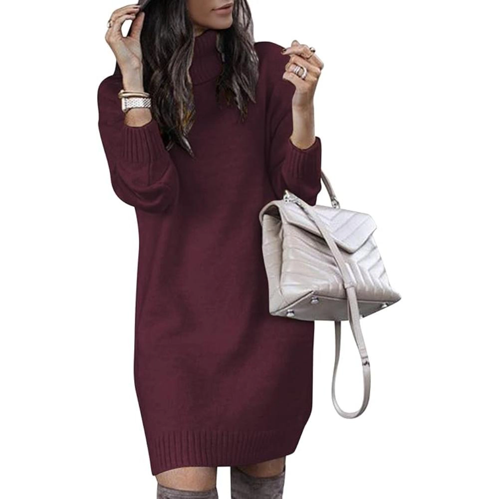 Urban Retreat Womens Oversized Knit Pullover Turtleneck Sweater Dress