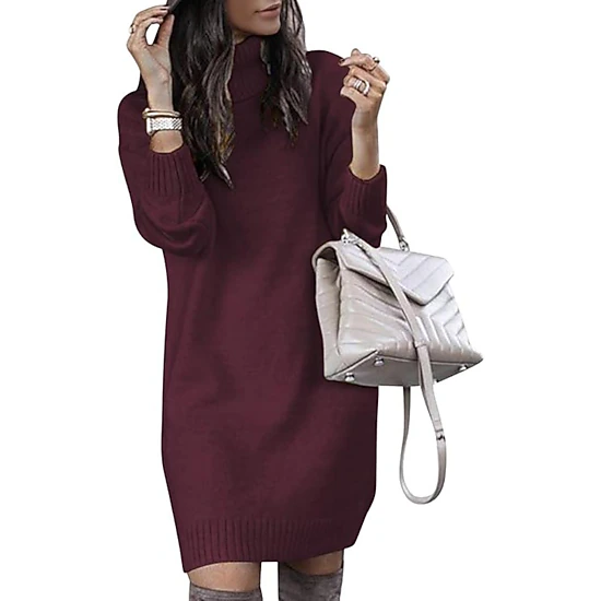 burgundy oversized sweater dress Urban Retreat Womens Knit Pullover Turtleneck Dress, Color: Ribbed knit faux wrap