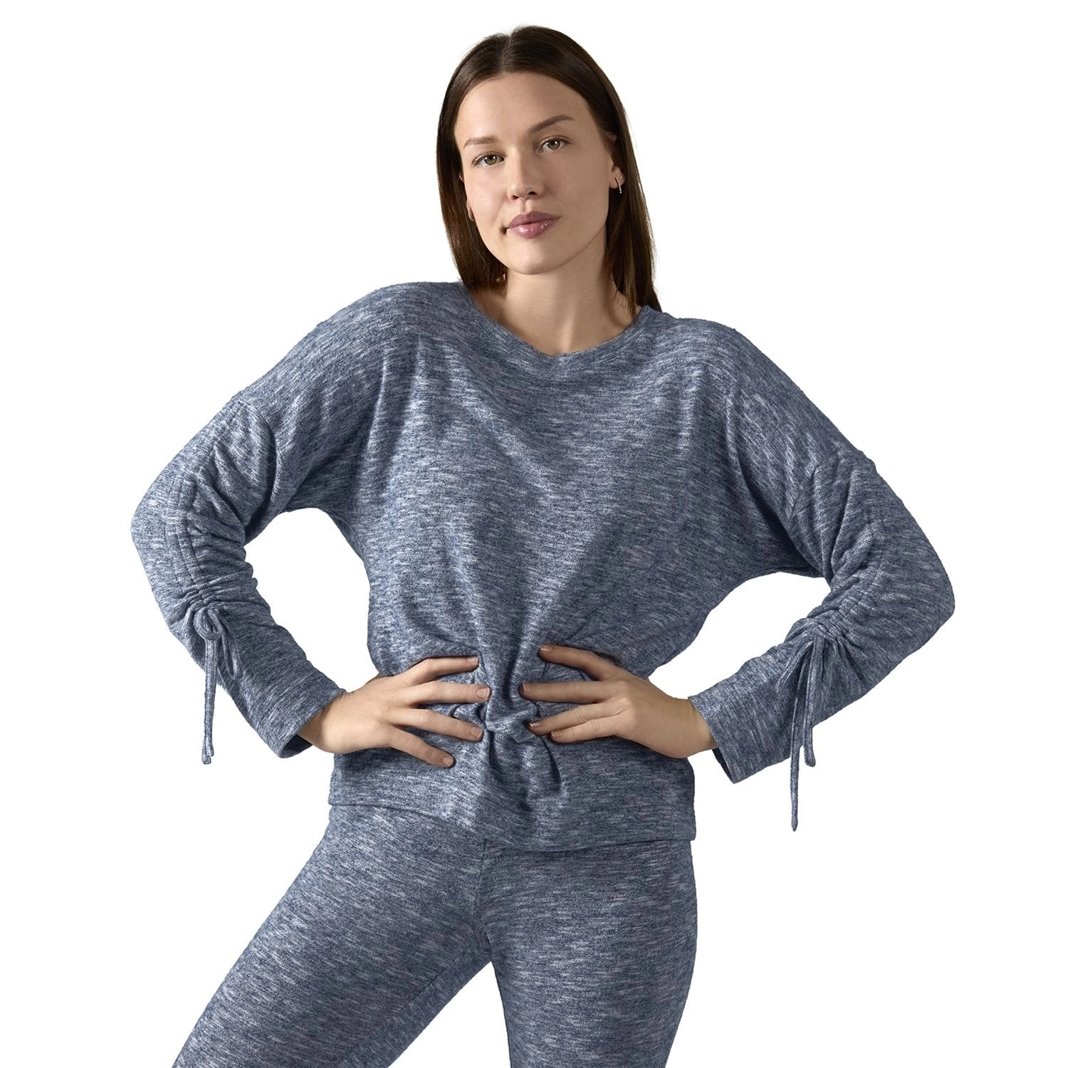Memoi Women's Lounge Pull-Over Top with Ruched Tied Sleeves